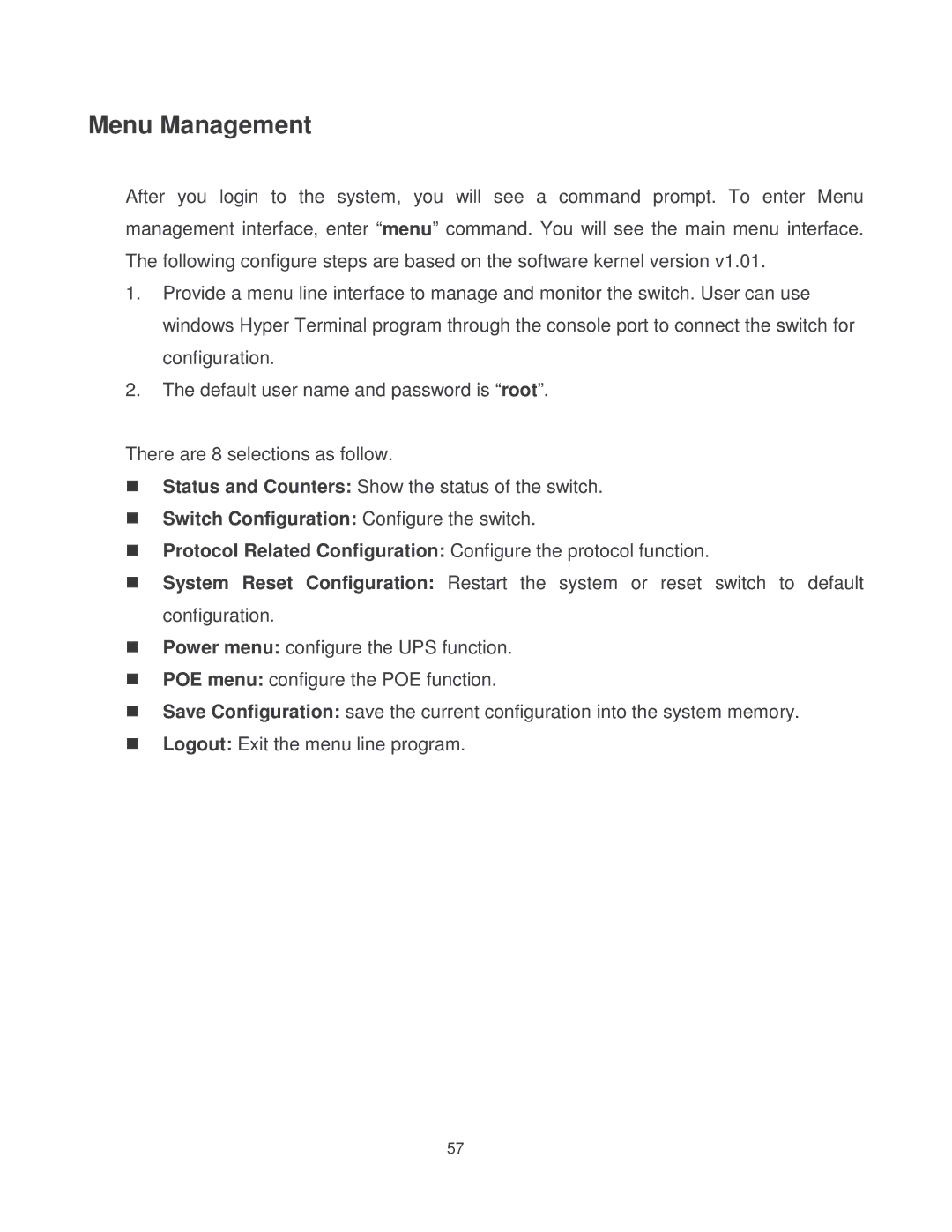 Transition Networks MIL-SM2401MAF manual Menu Management 