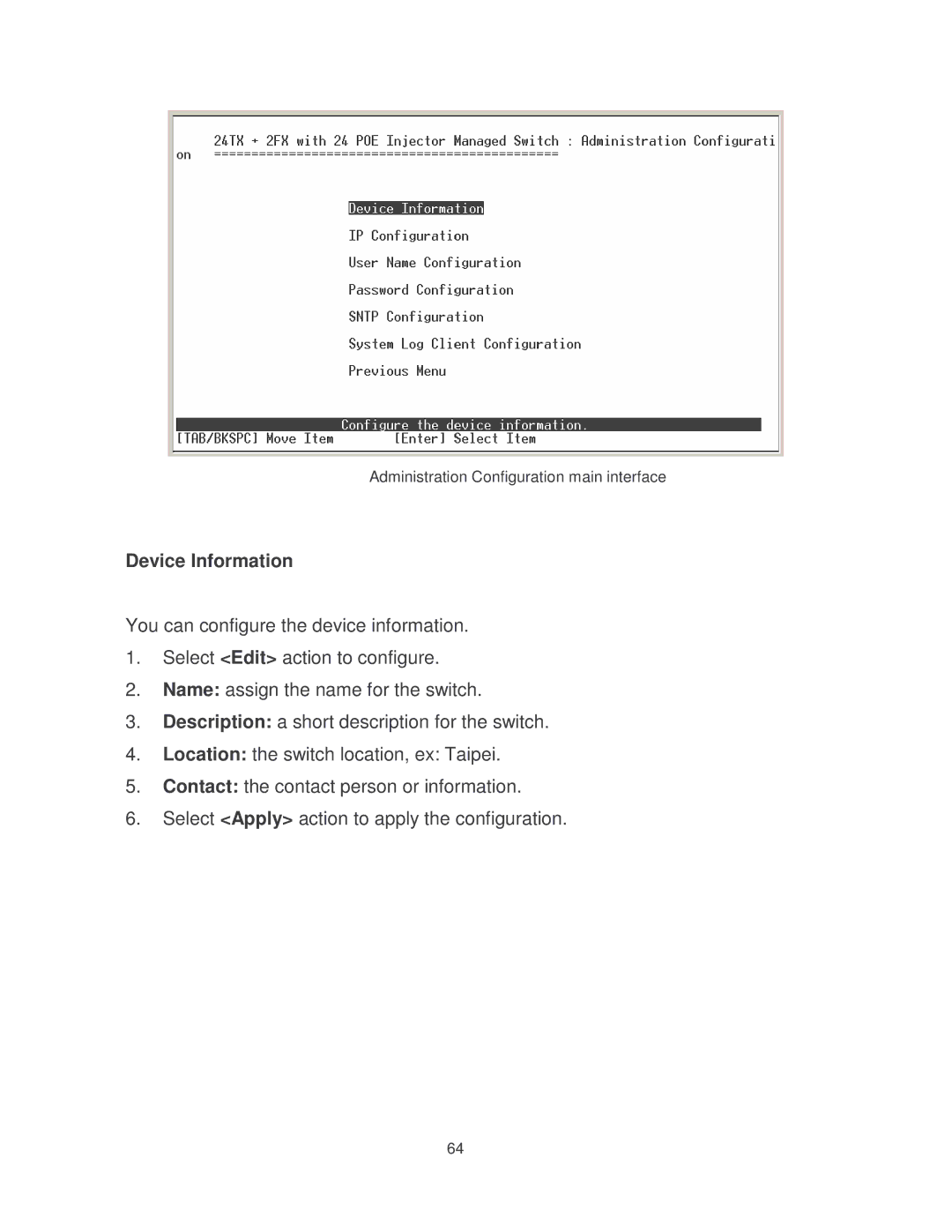 Transition Networks MIL-SM2401MAF manual Administration Configuration main interface 