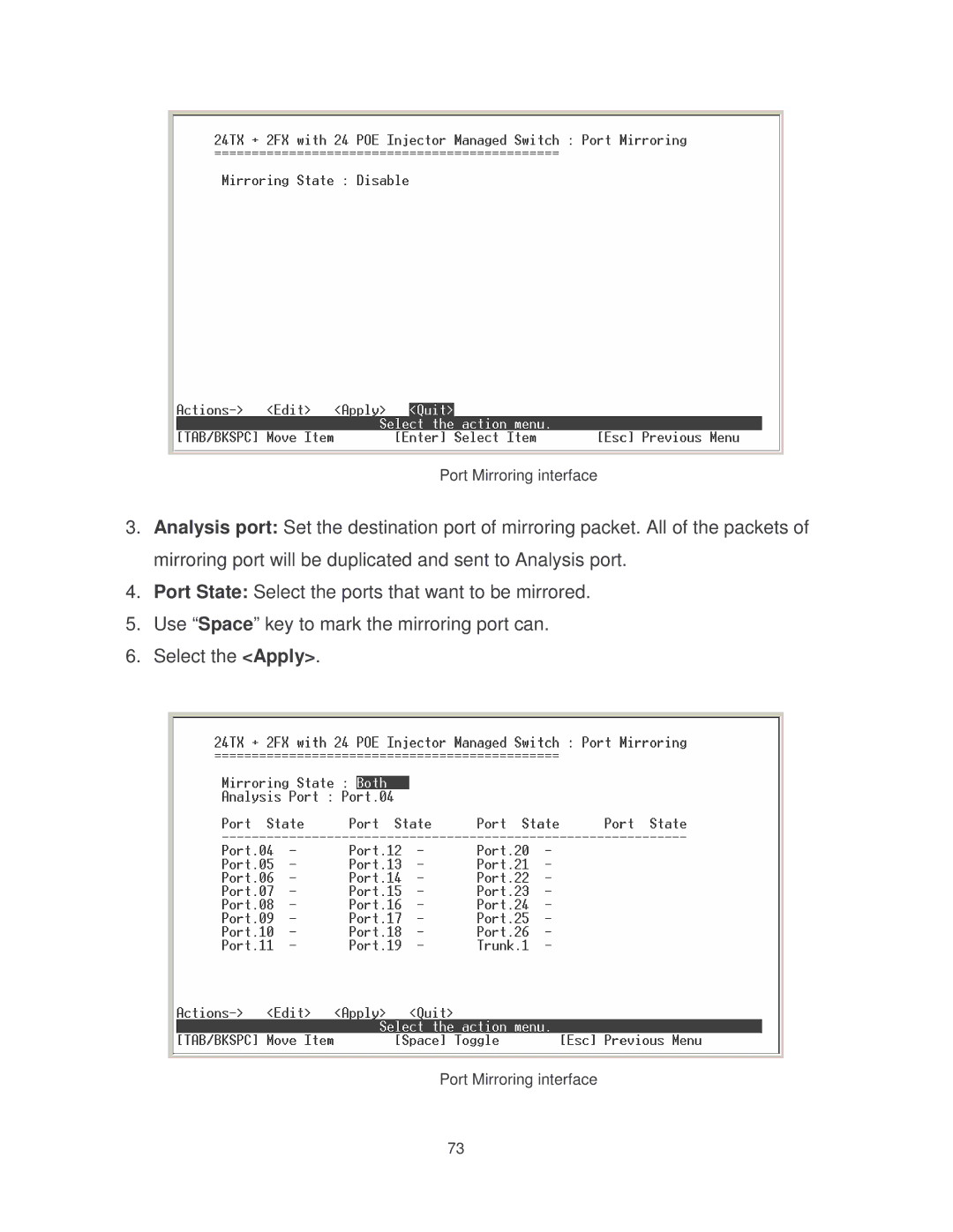 Transition Networks MIL-SM2401MAF manual Port Mirroring interface 