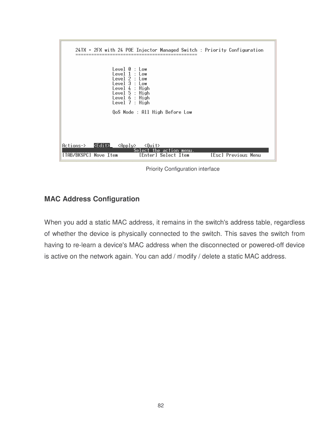 Transition Networks MIL-SM2401MAF manual MAC Address Configuration 