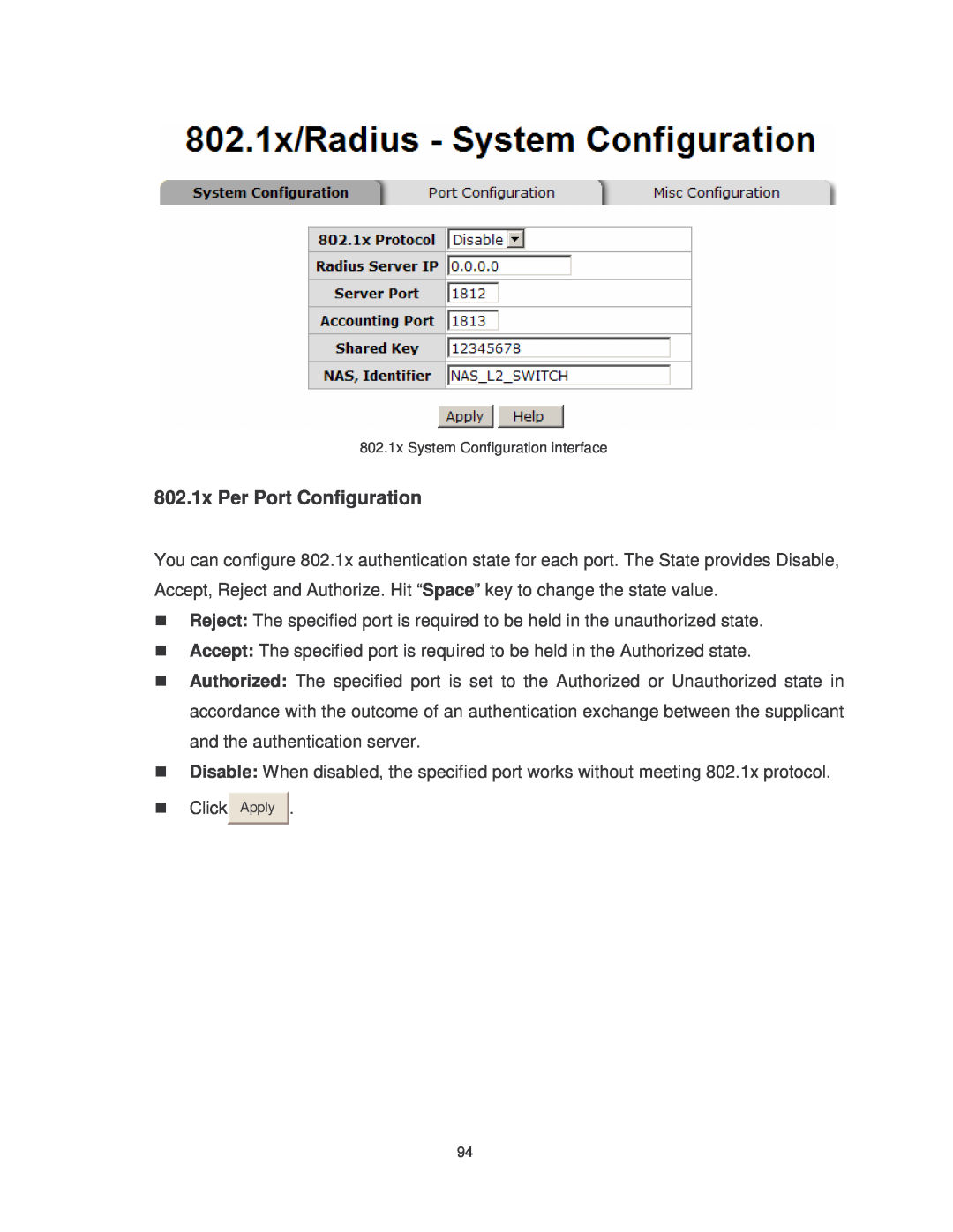 Transition Networks MIL-SM802GAF, MIL-SM8TXAF2GPA user manual 802.1x Per Port Configuration 