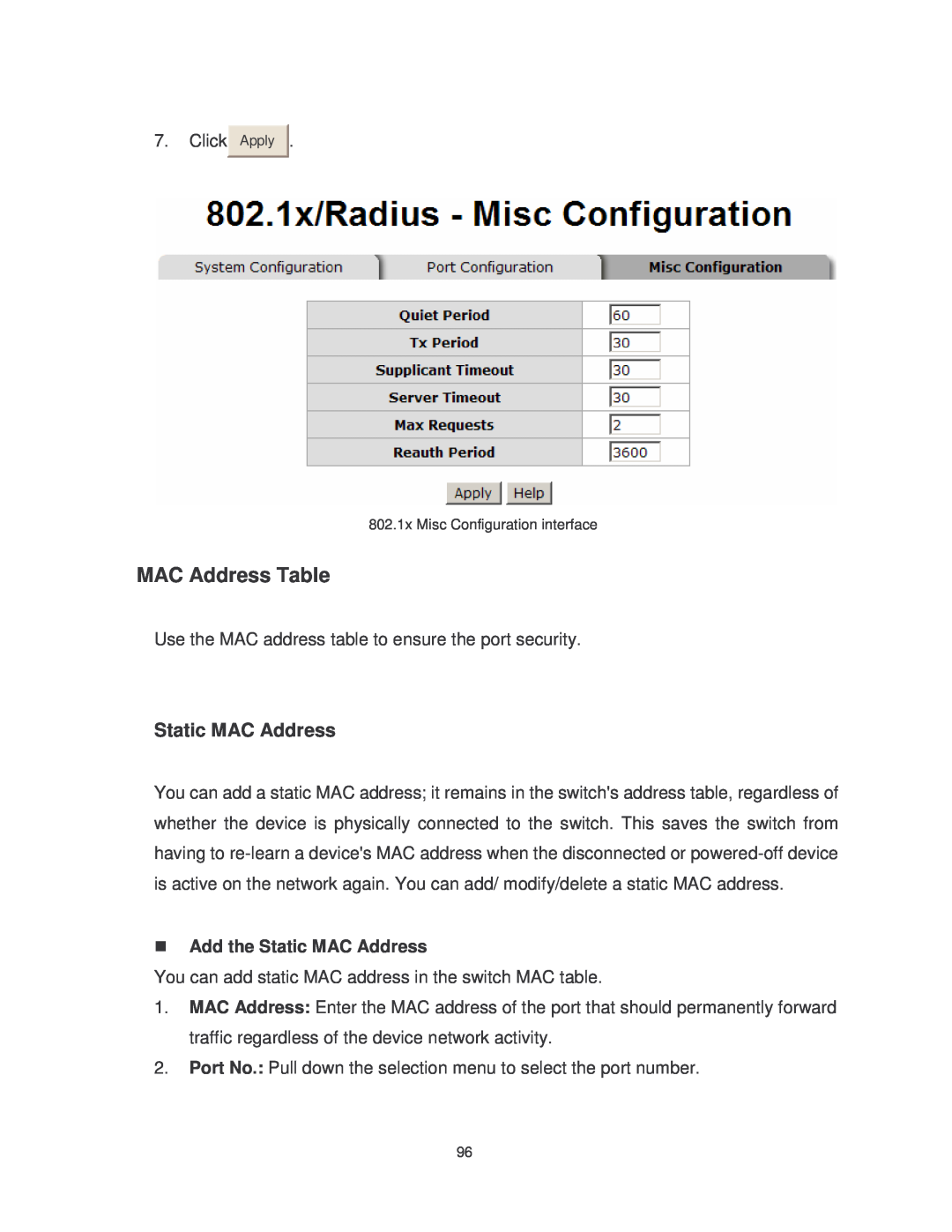 Transition Networks MIL-SM8TXAF2GPA, MIL-SM802GAF user manual MAC Address Table, Static MAC Address 