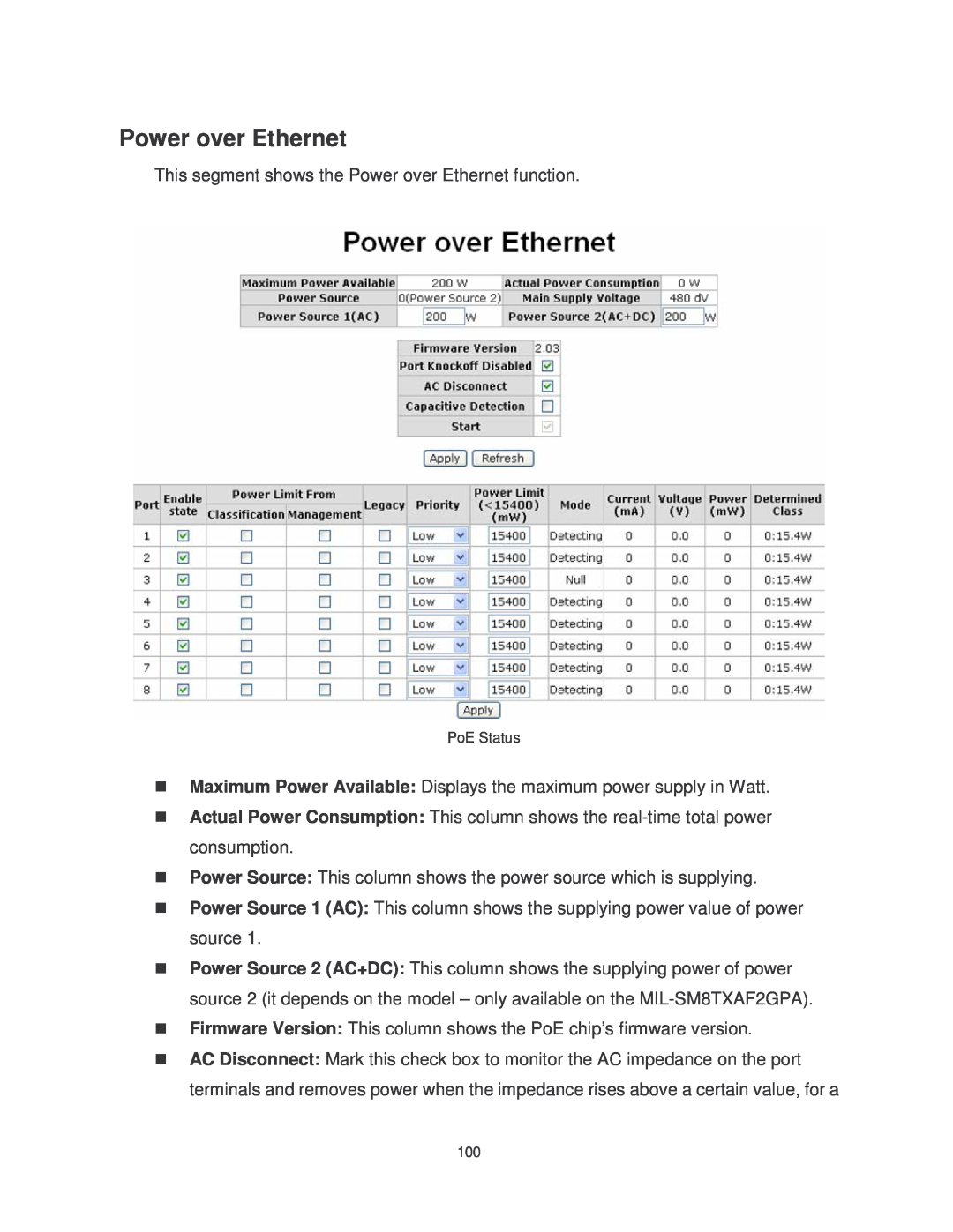 Transition Networks MIL-SM802GAF, MIL-SM8TXAF2GPA user manual Power over Ethernet 