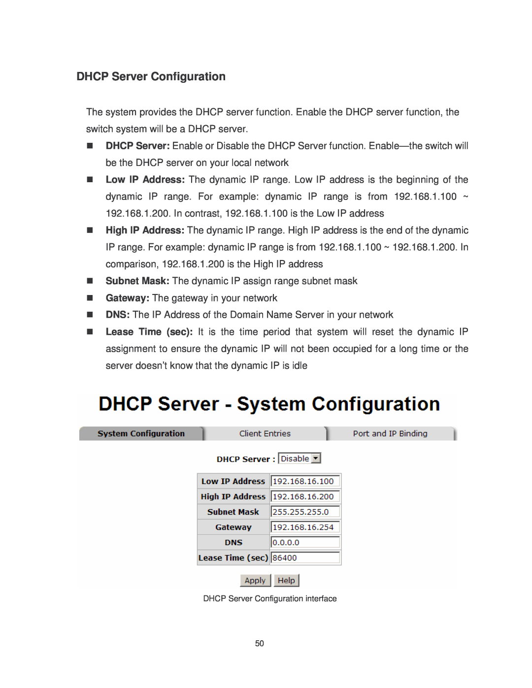 Transition Networks MIL-SM802GAF, MIL-SM8TXAF2GPA user manual DHCP Server Configuration 