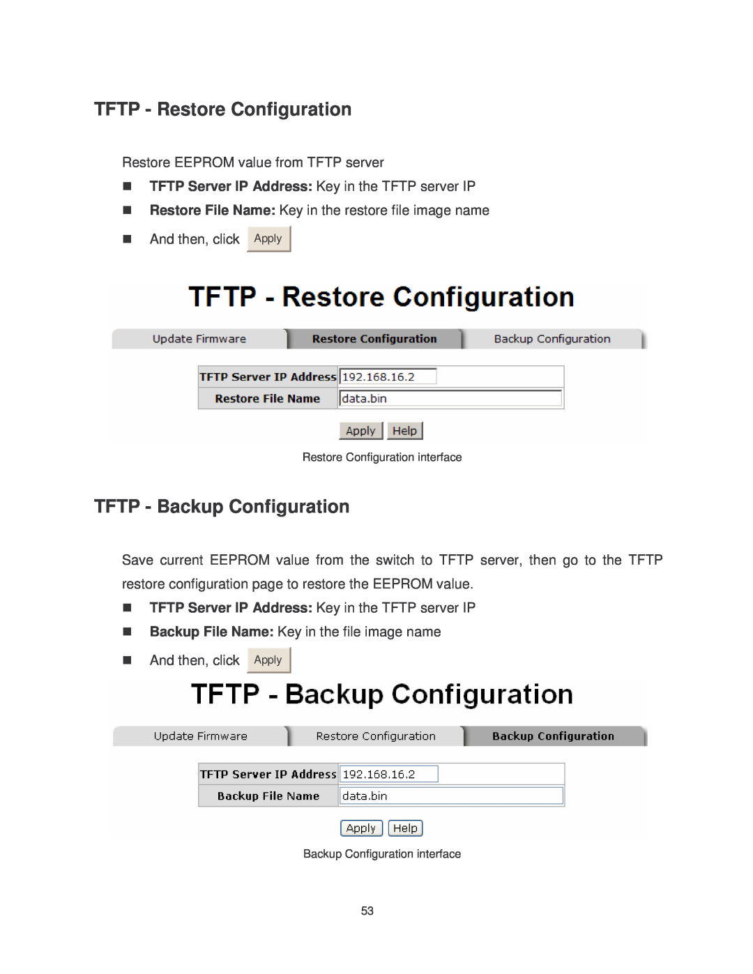 Transition Networks MIL-SM802GAF, MIL-SM8TXAF2GPA user manual TFTP - Restore Configuration, TFTP - Backup Configuration 
