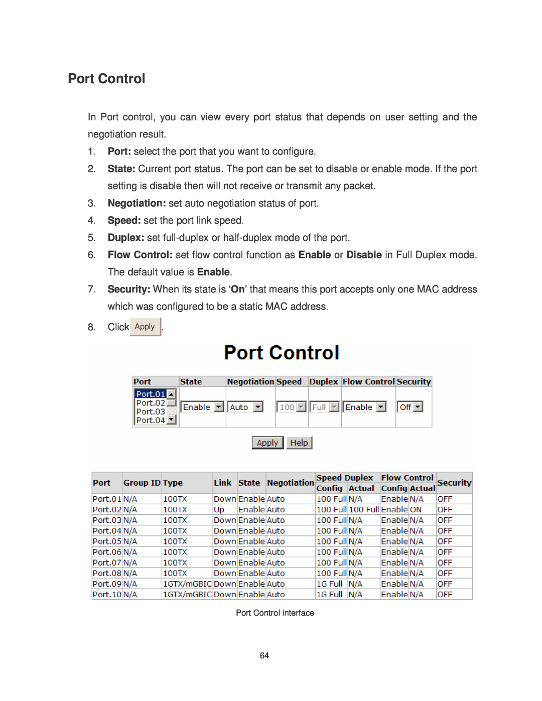 Transition Networks MIL-SM802GAF, MIL-SM8TXAF2GPA user manual Port Control 