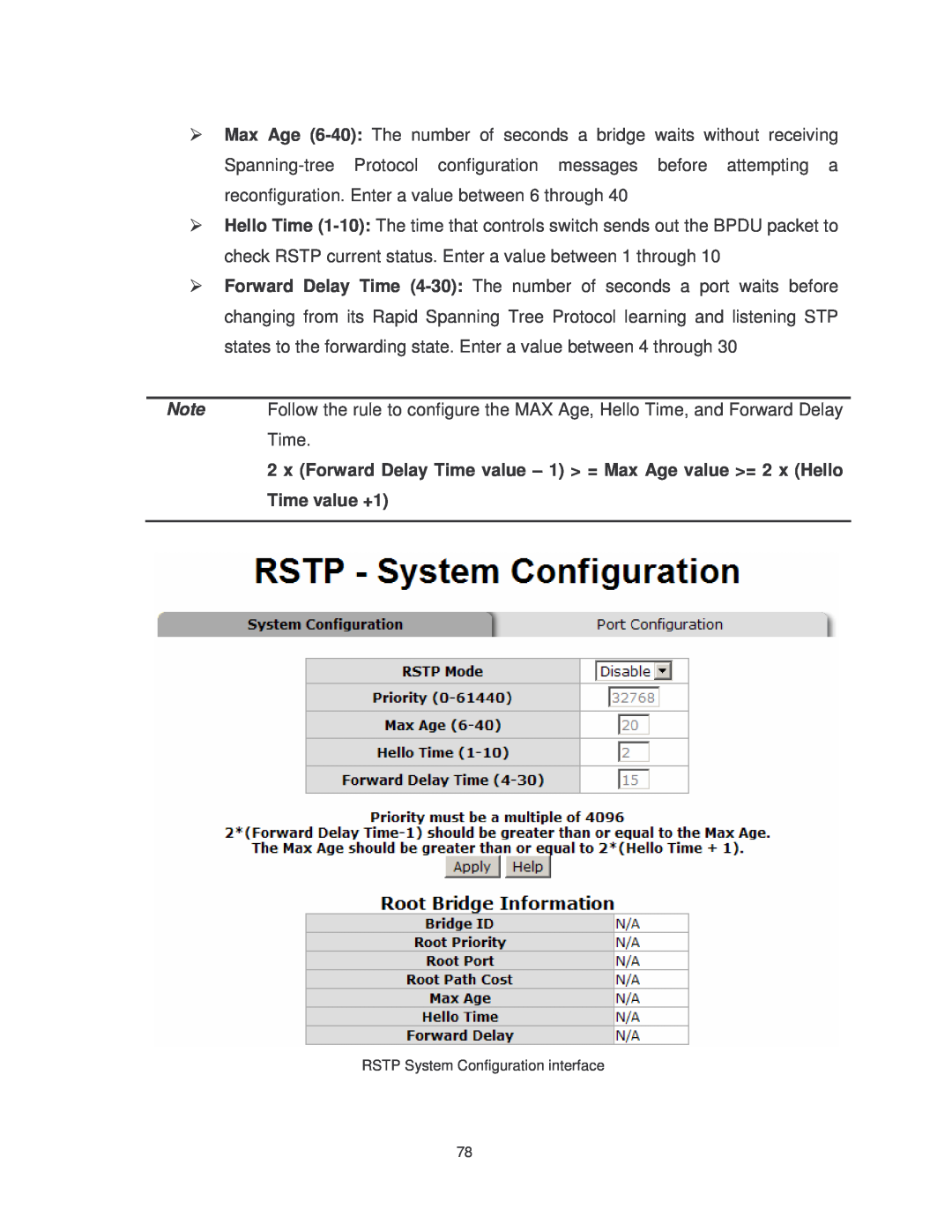 Transition Networks MIL-SM8TXAF2GPA, MIL-SM802GAF user manual RSTP System Configuration interface 