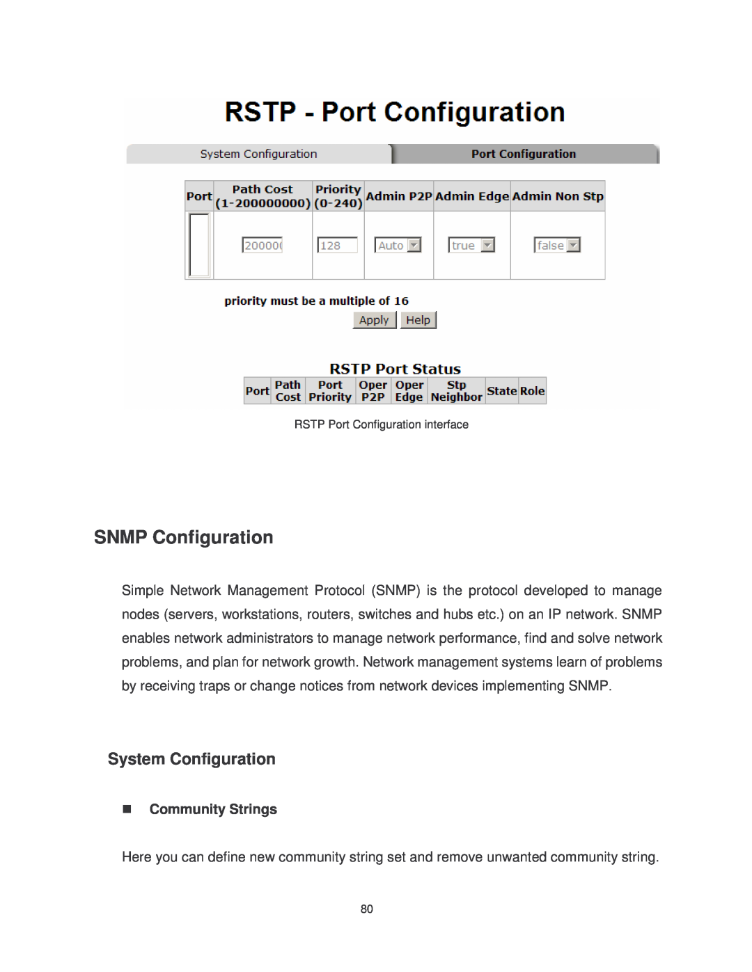 Transition Networks MIL-SM802GAF, MIL-SM8TXAF2GPA user manual SNMP Configuration, System Configuration 