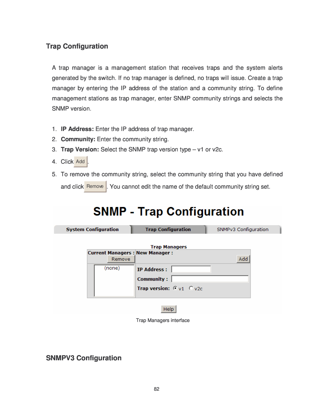 Transition Networks MIL-SM802GAF, MIL-SM8TXAF2GPA user manual Trap Configuration, SNMPV3 Configuration 