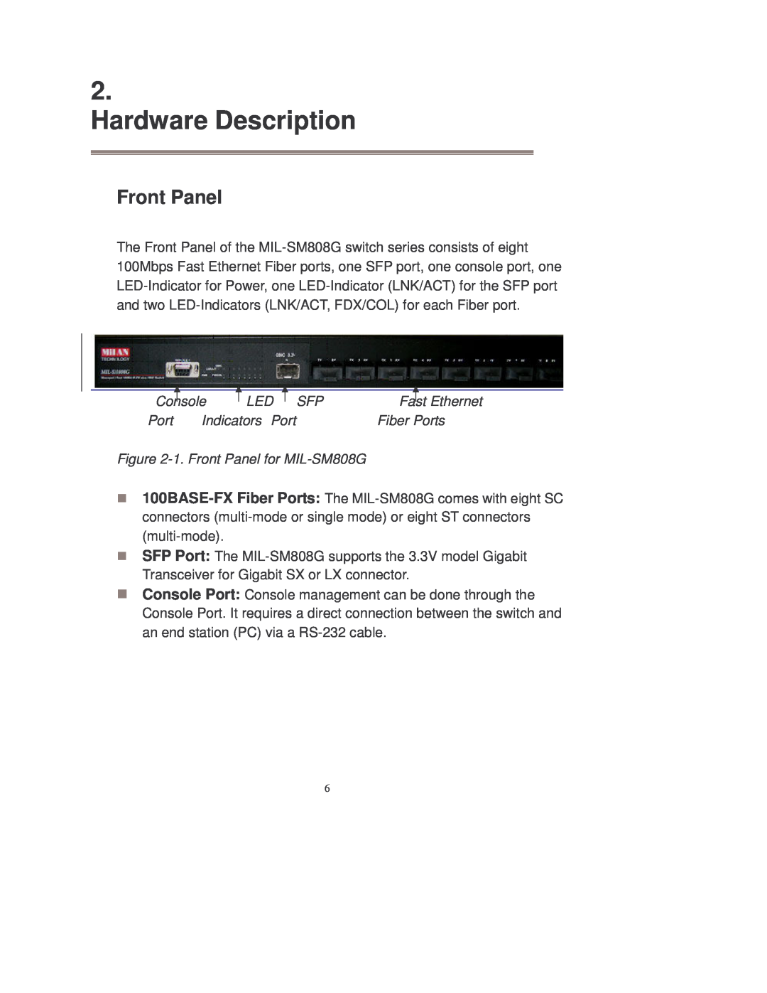 Transition Networks MIL-SM808GPXX manual Hardware Description, Front Panel 