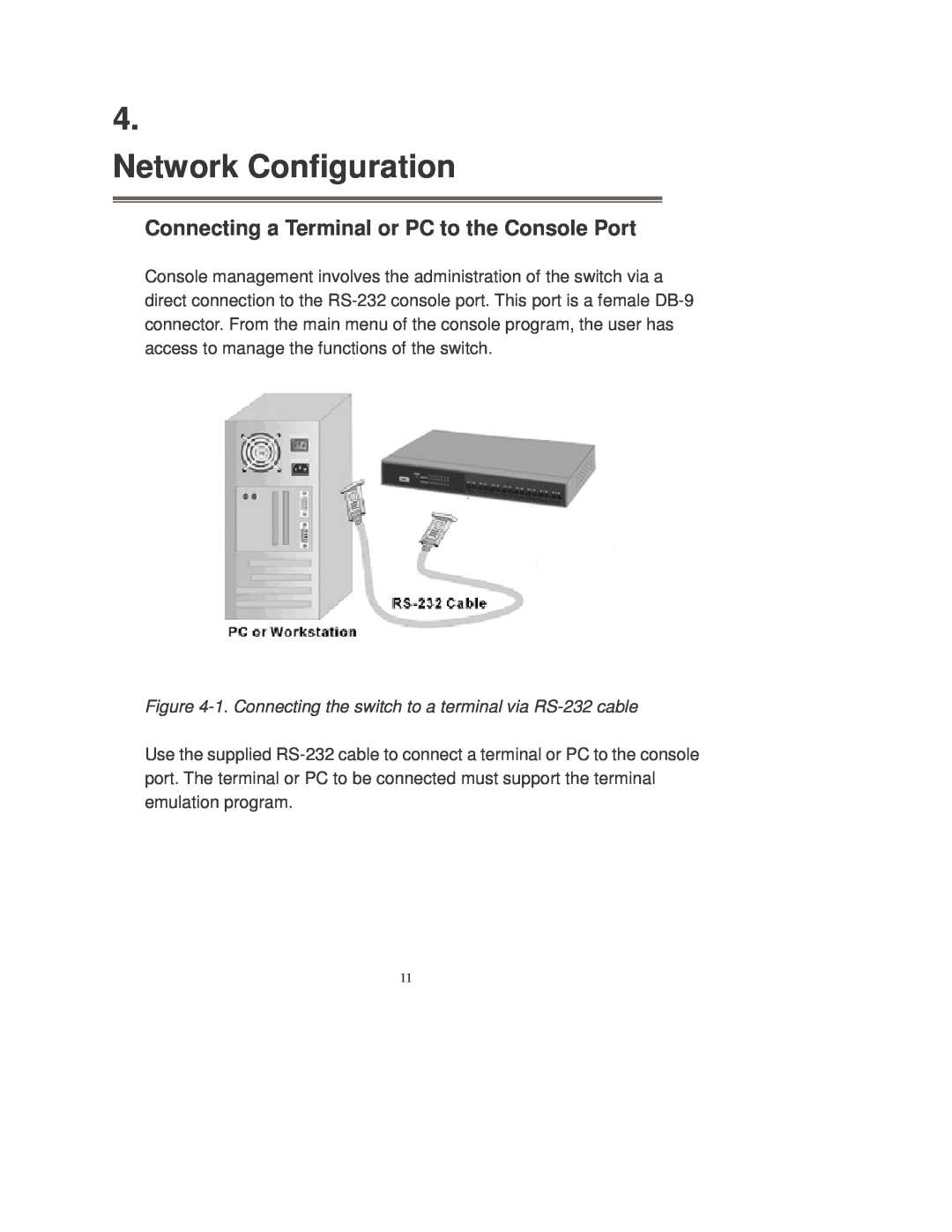 Transition Networks MIL-SM808GPXX manual Network Configuration, Connecting a Terminal or PC to the Console Port 