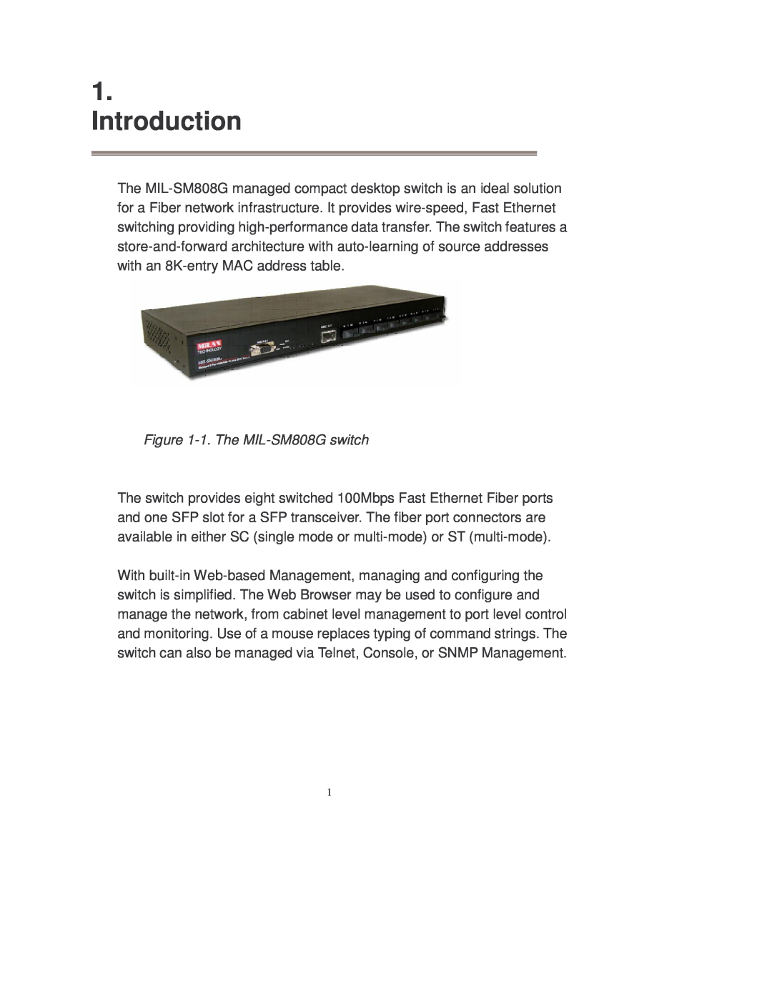 Transition Networks MIL-SM808GPXX manual Introduction 