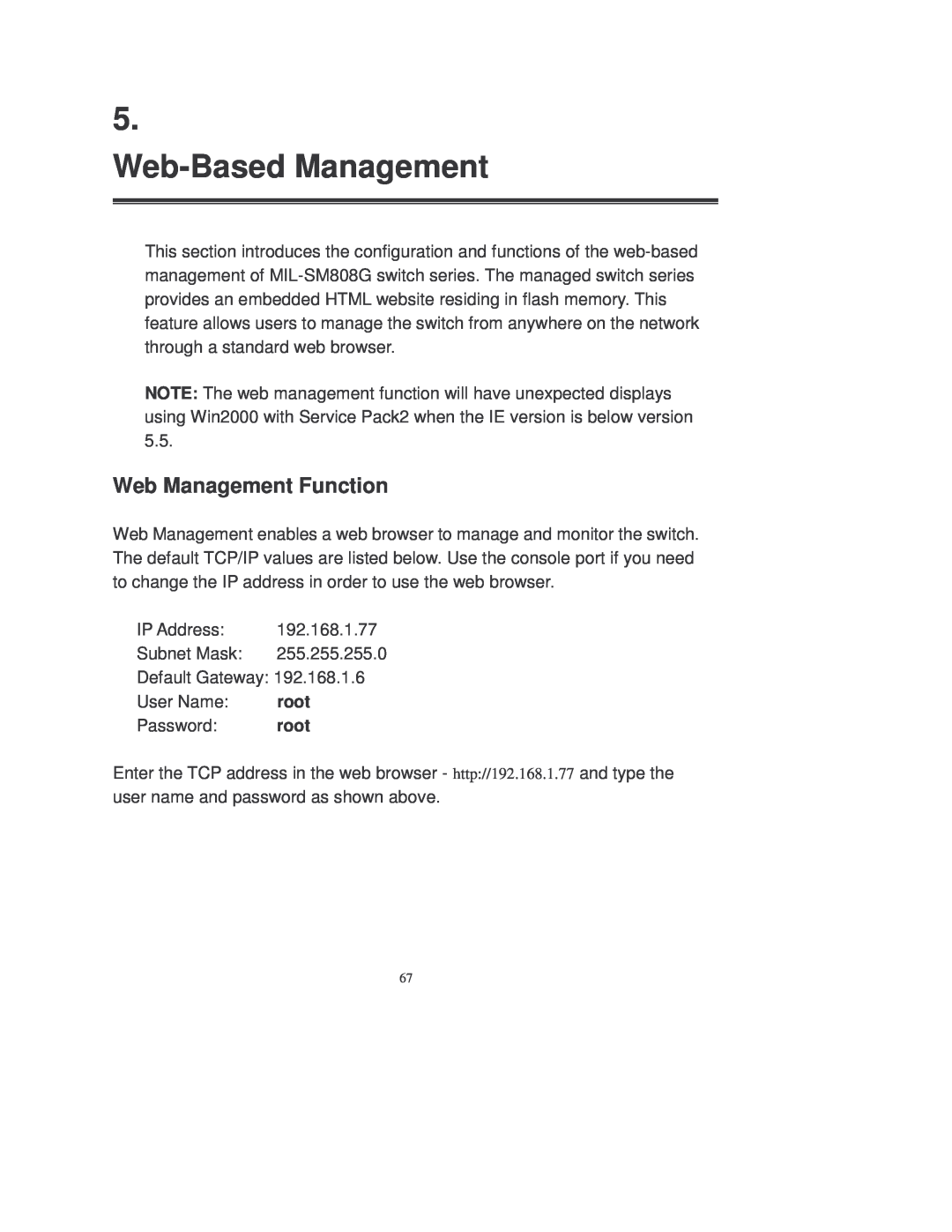 Transition Networks MIL-SM808GPXX manual Web-Based Management, Web Management Function 