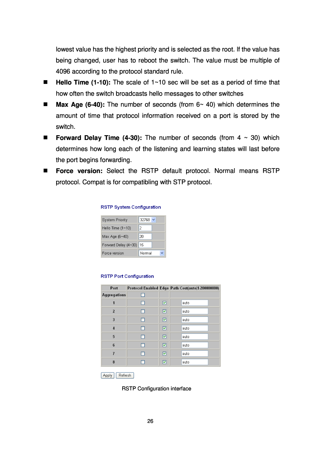 Transition Networks MIL-SW8T1GPA manual RSTP Configuration interface 