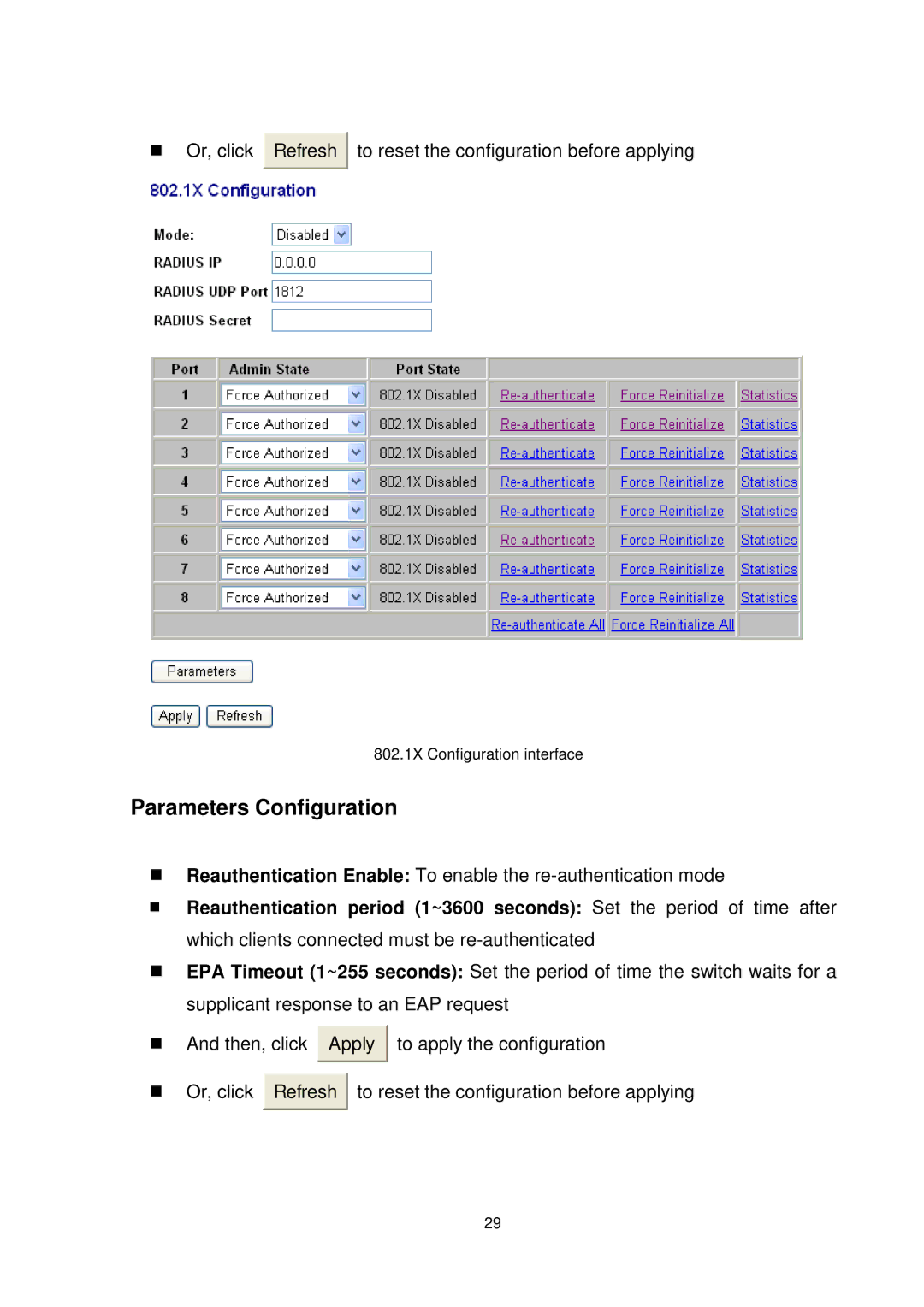 Transition Networks MIL-SW8T1GPA manual Parameters Configuration 