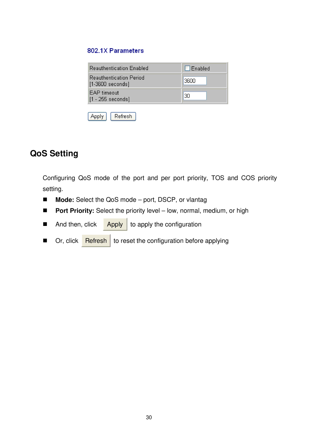 Transition Networks MIL-SW8T1GPA manual QoS Setting 