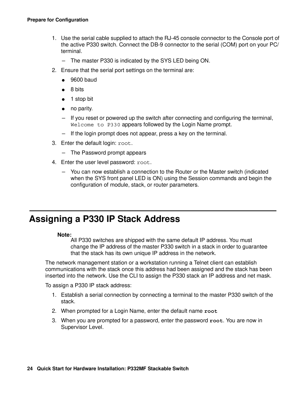 Transition Networks P332MF quick start Assigning a P330 IP Stack Address 