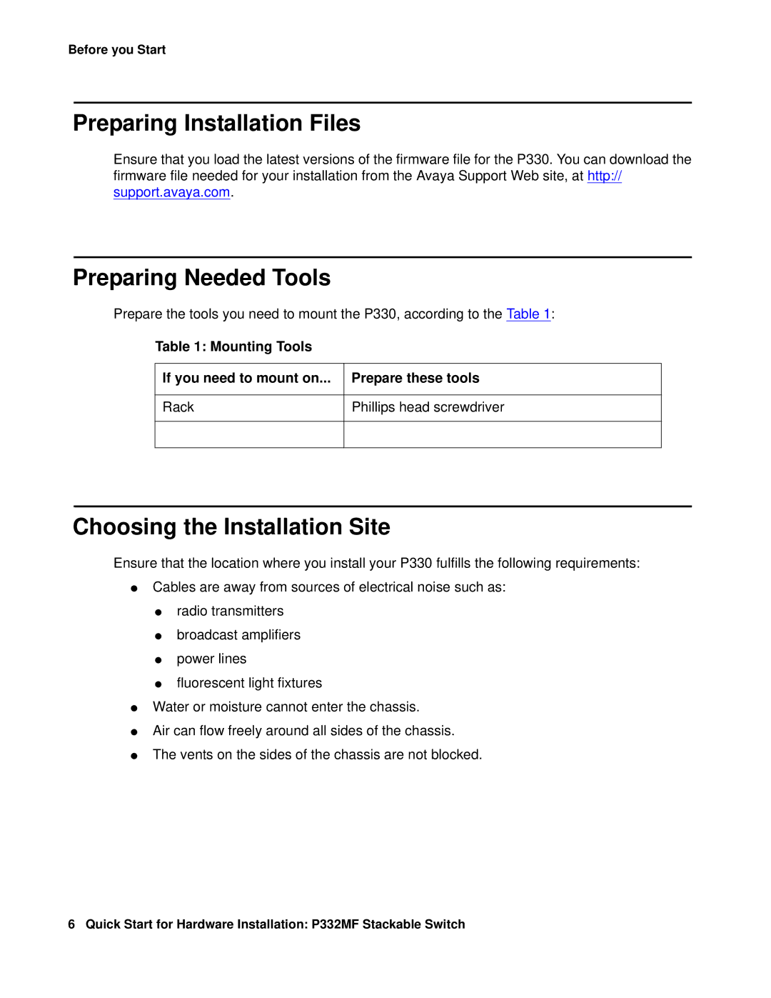 Transition Networks P332MF quick start Preparing Installation Files, Preparing Needed Tools, Choosing the Installation Site 