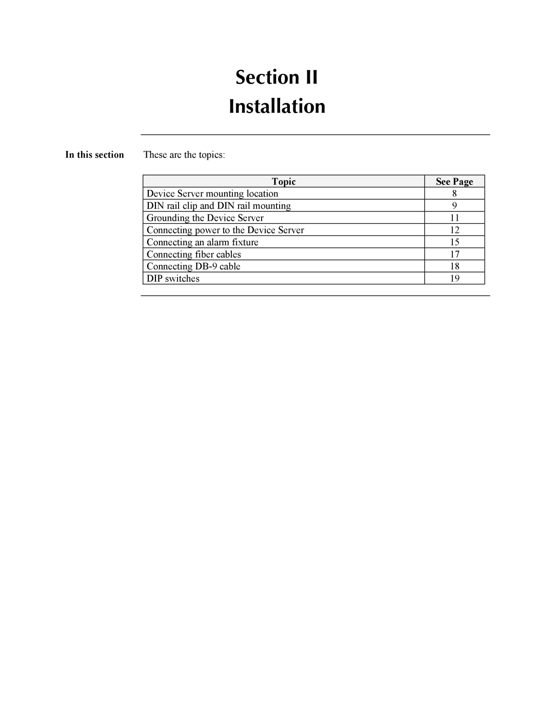 Transition Networks SDSFE31XX-100 manual Section Installation, This section, These are the topics, Topic See 