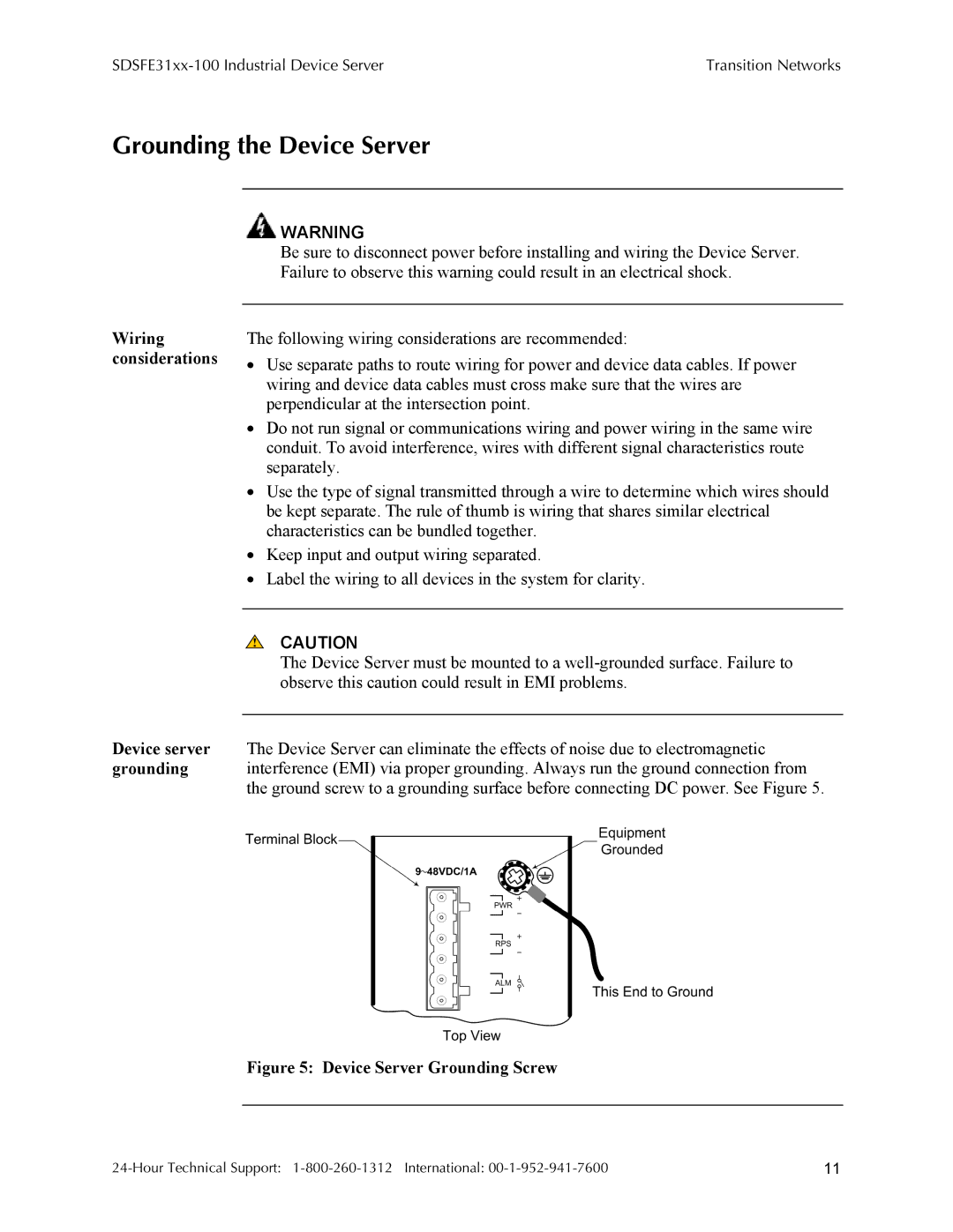 Transition Networks SDSFE31XX-100, RS-232-TO-100BASE-FX manual Grounding the Device Server, Device Server Grounding Screw 