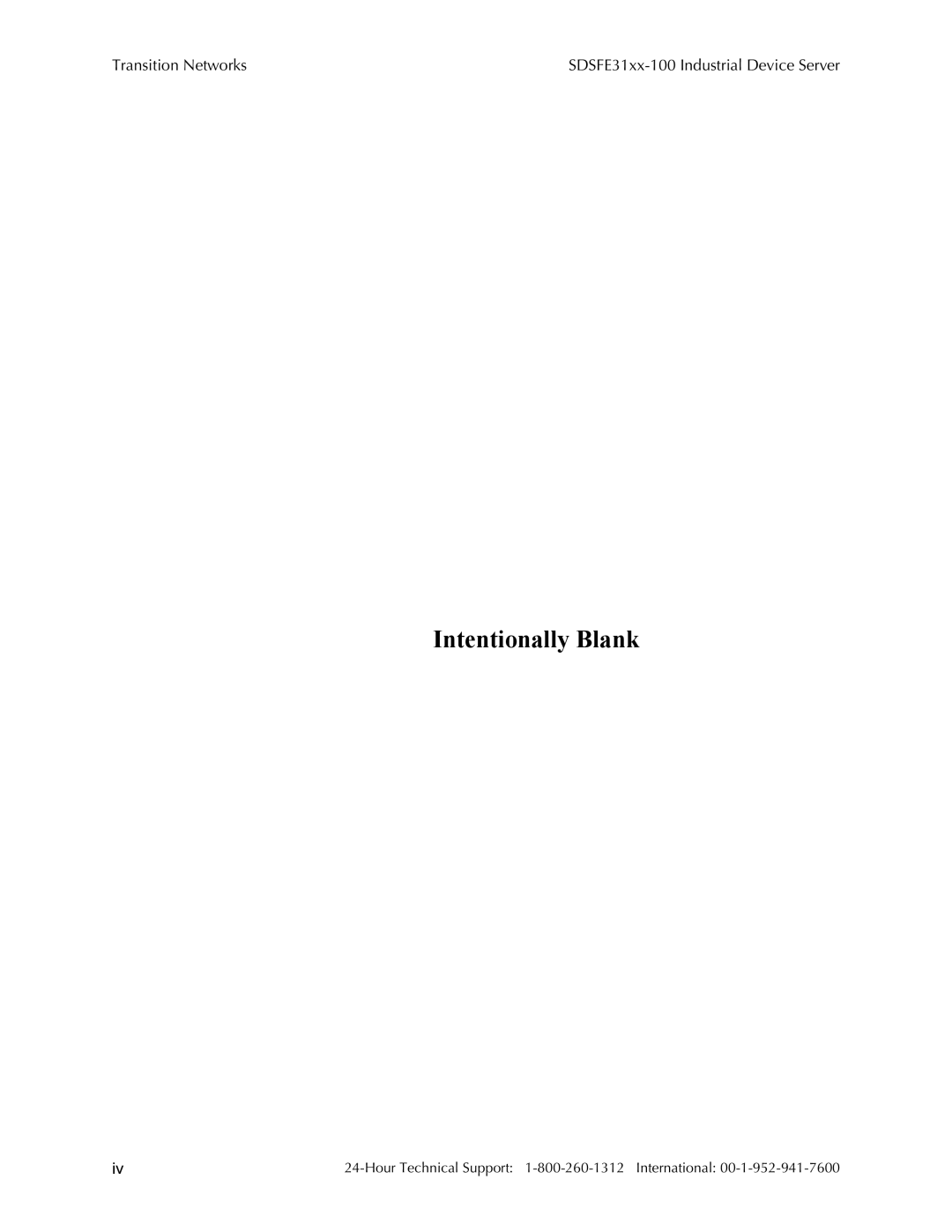 Transition Networks RS-232-TO-100BASE-FX, SDSFE31XX-100 manual Intentionally Blank 