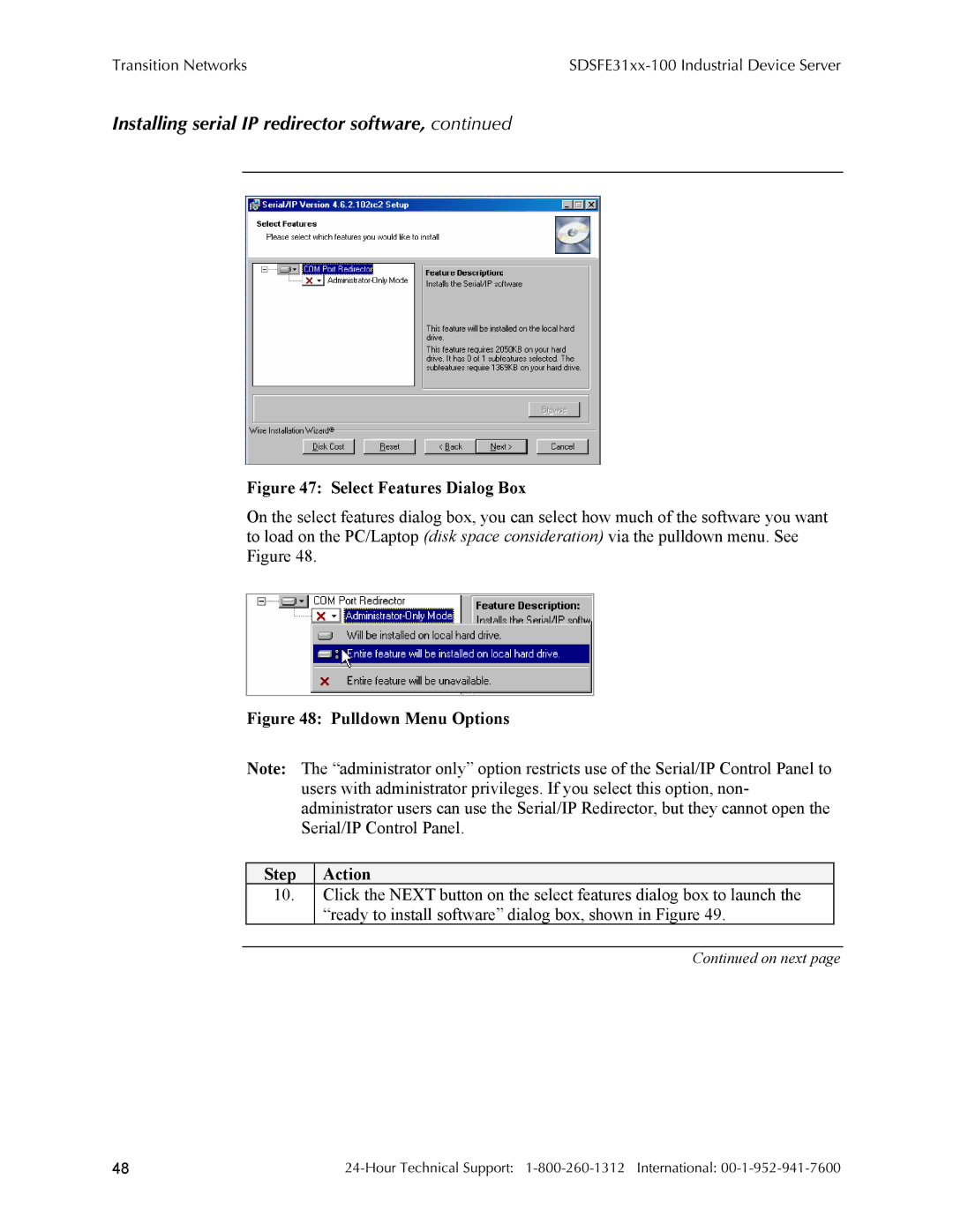 Transition Networks RS-232-TO-100BASE-FX, SDSFE31XX-100 manual Select Features Dialog Box 