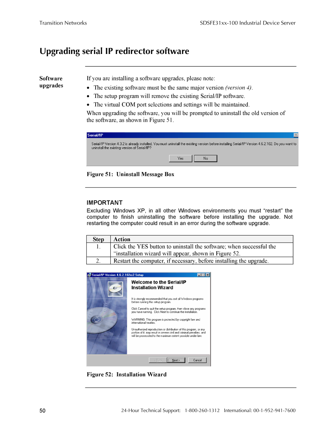 Transition Networks RS-232-TO-100BASE-FX, SDSFE31XX-100 manual Upgrading serial IP redirector software, Software upgrades 