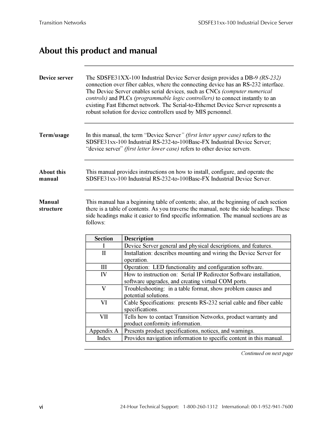 Transition Networks RS-232-TO-100BASE-FX, SDSFE31XX-100 About this product and manual 