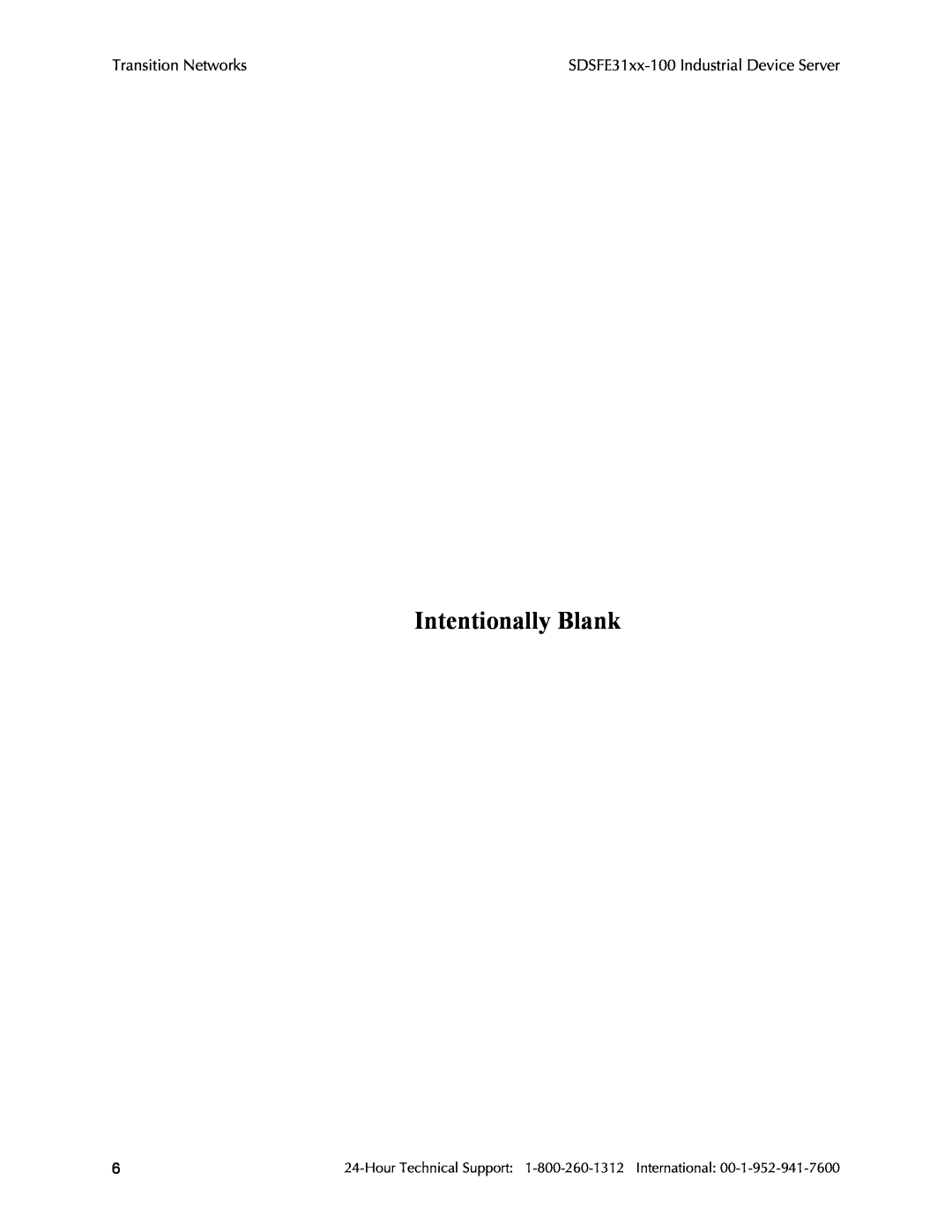 Transition Networks RS-232-TO-100BASE-FX, SDSFE31XX-100 manual Intentionally Blank, Transition Networks 