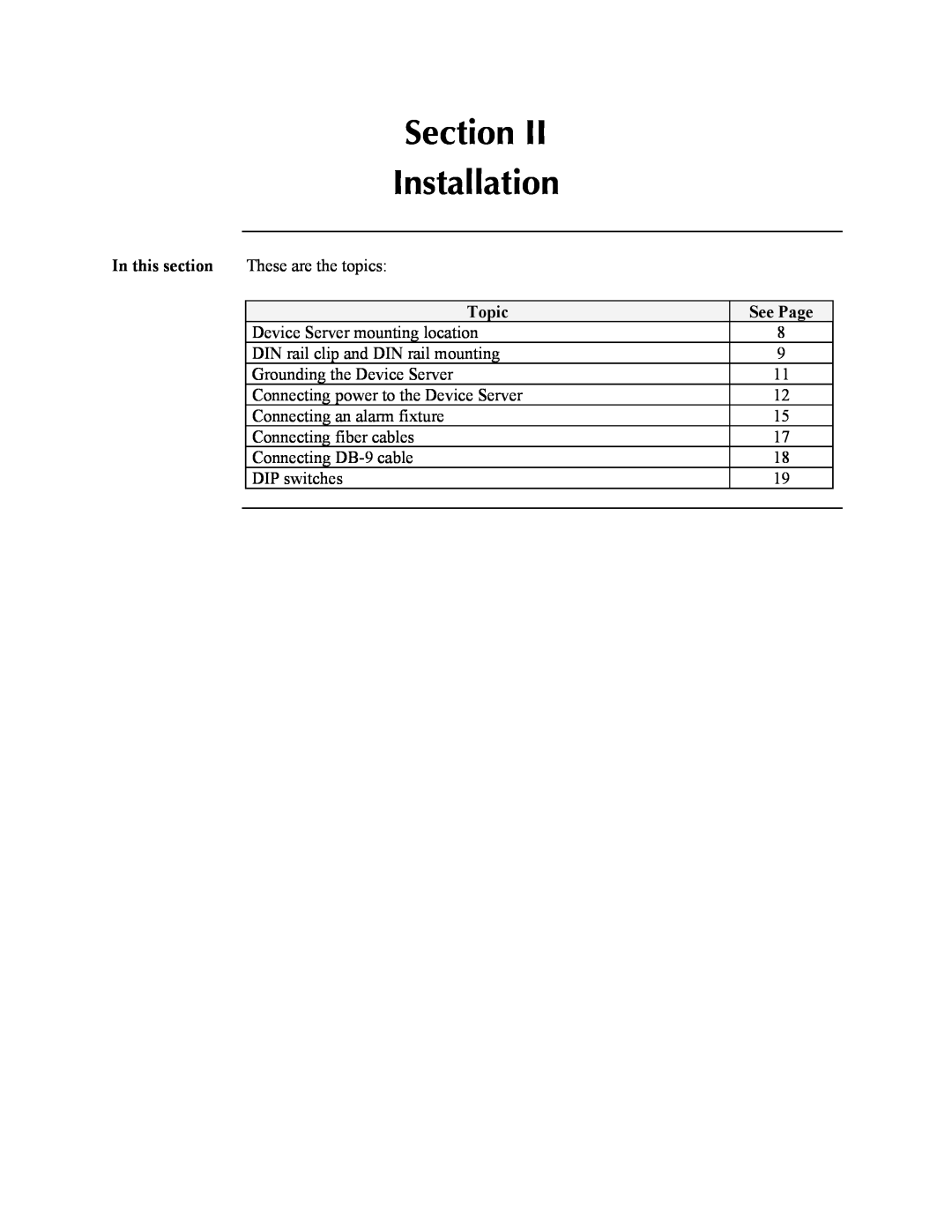 Transition Networks SDSFE31XX-100, RS-232-TO-100BASE-FX manual Section Installation, In this section, Topic, See Page 