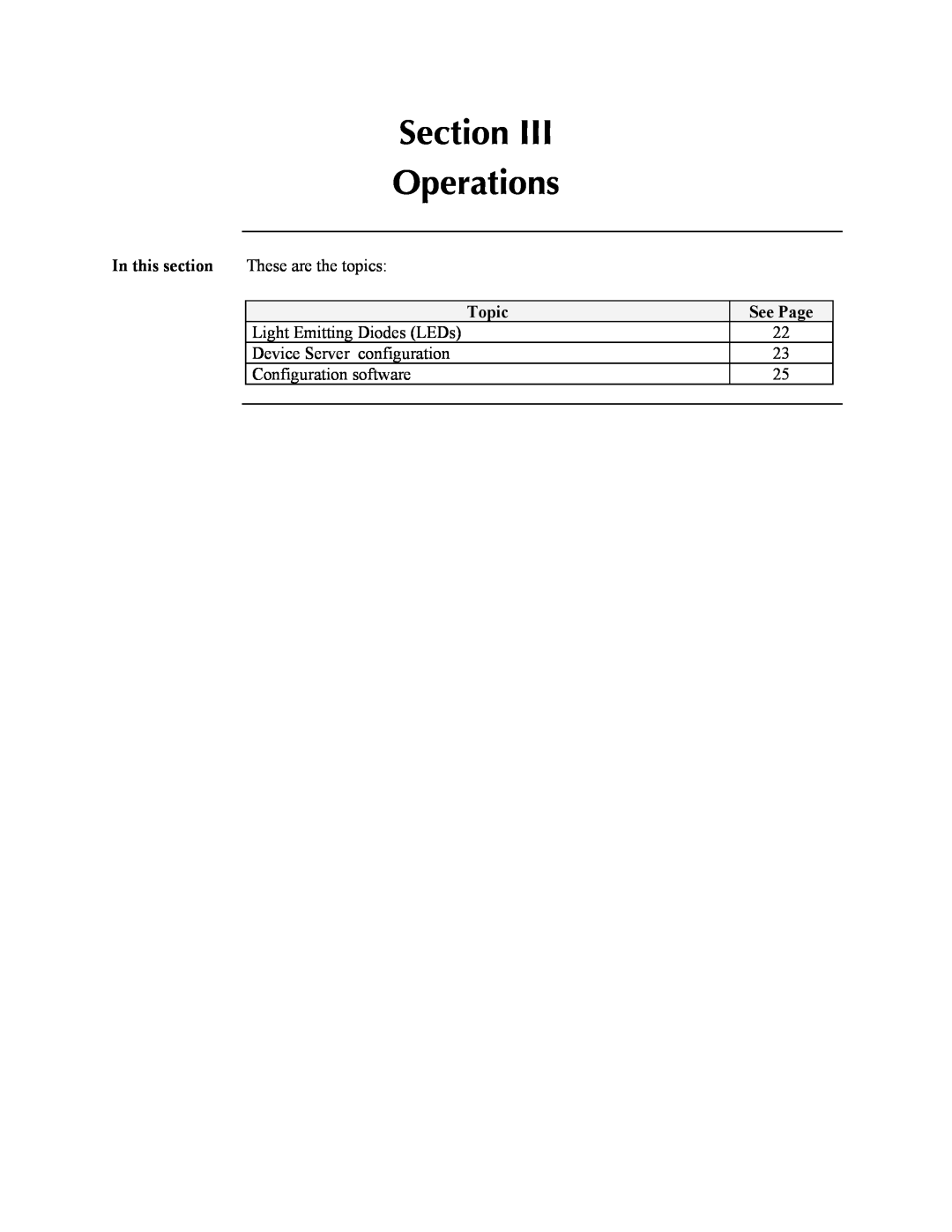 Transition Networks SDSFE31XX-100 Section Operations, In this section These are the topics, Topic, Configuration software 