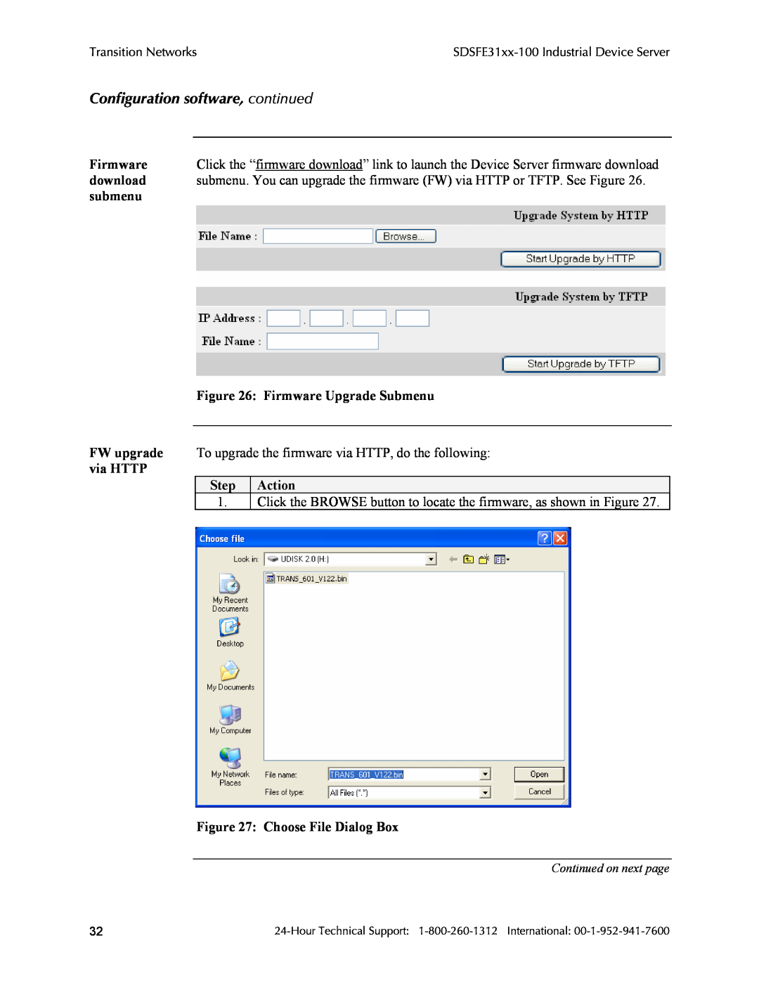 Transition Networks RS-232-TO-100BASE-FX download, Firmware Upgrade Submenu, Choose File Dialog Box, submenu, Step 