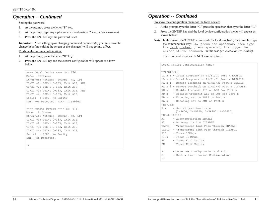 Transition Networks S4TEF10xx-11x specifications Number of the command, in this case 1= enable or 2 = disable 