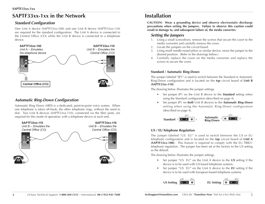 Transition Networks SAPTF33xx-110 manual SAPTF33xx-1xx in the Network, Installation, Standard Configuration, Automatic 