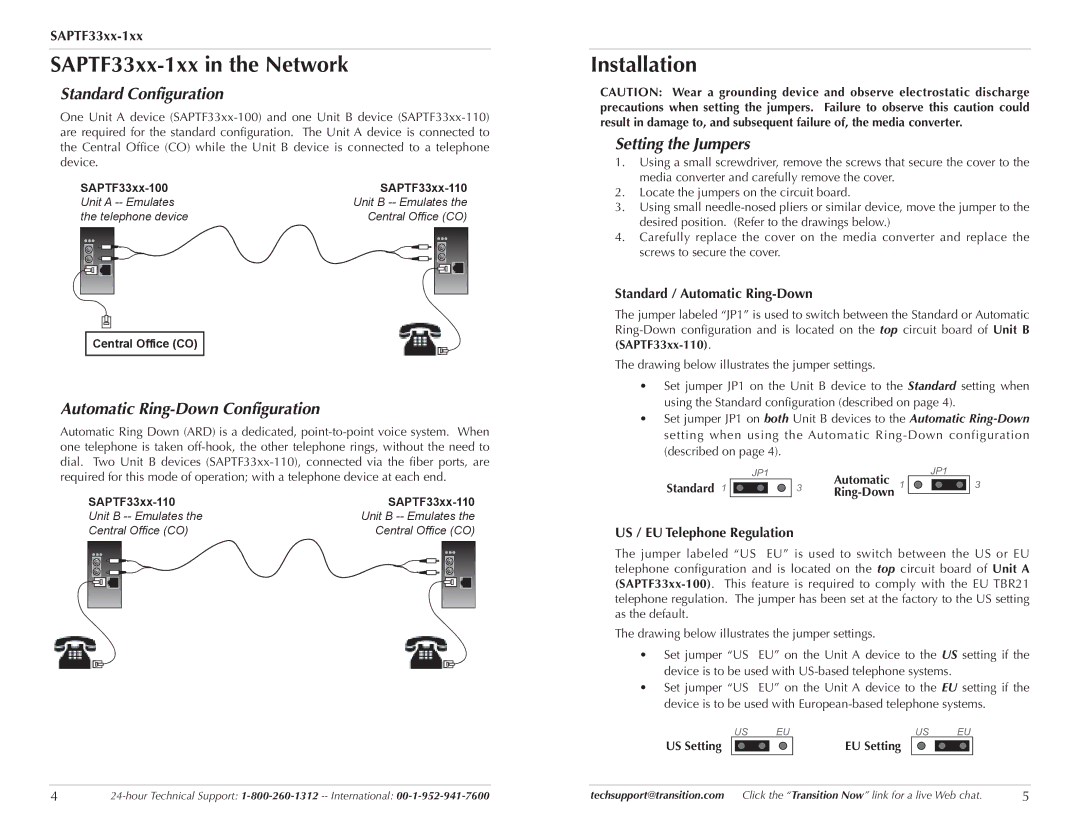 Transition Networks SAPTF33xx-110, SAPTF33xx-100 manual SAPTF33xx-1xx in the Network, Installation, Standard Configuration 