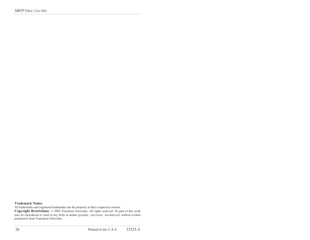 Transition Networks SIBTF10XX-1XX-MS, SIBTF10XX-1XX-MR specifications Trademark Notice 