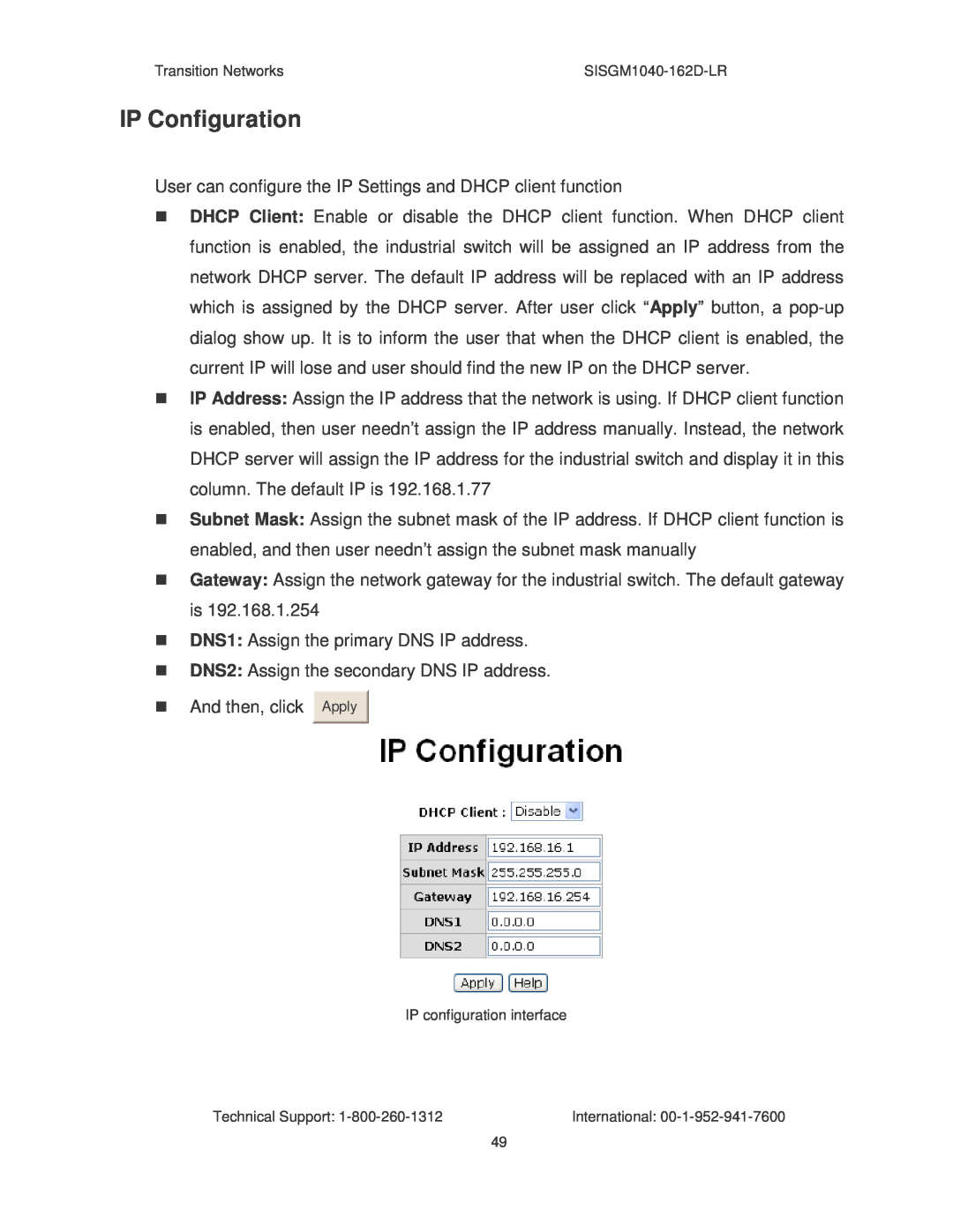 Transition Networks SISGM1040-162D manual IP Configuration 