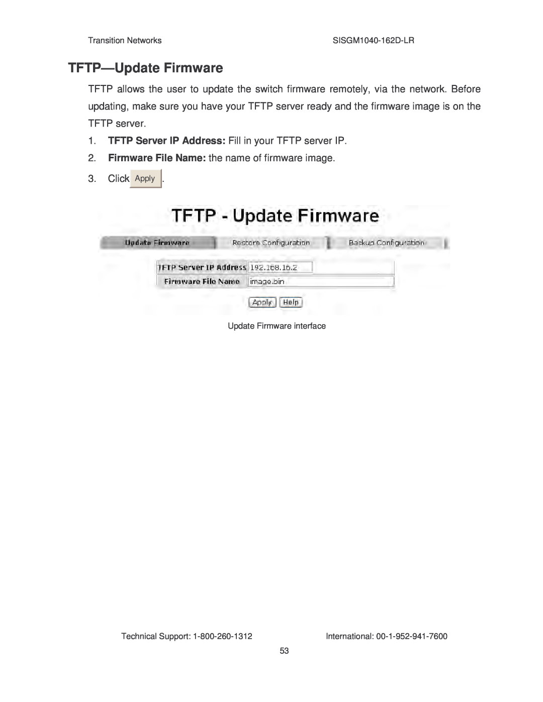 Transition Networks SISGM1040-162D manual TFTP-Update Firmware 