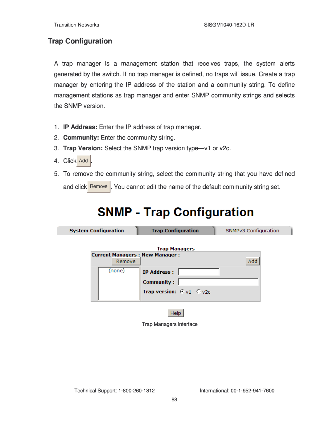 Transition Networks SISGM1040-162D manual Trap Configuration 