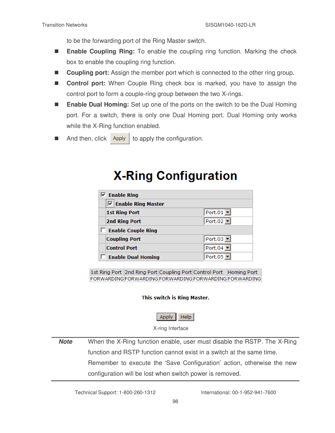 Transition Networks SISGM1040-162D manual To apply the configuration 