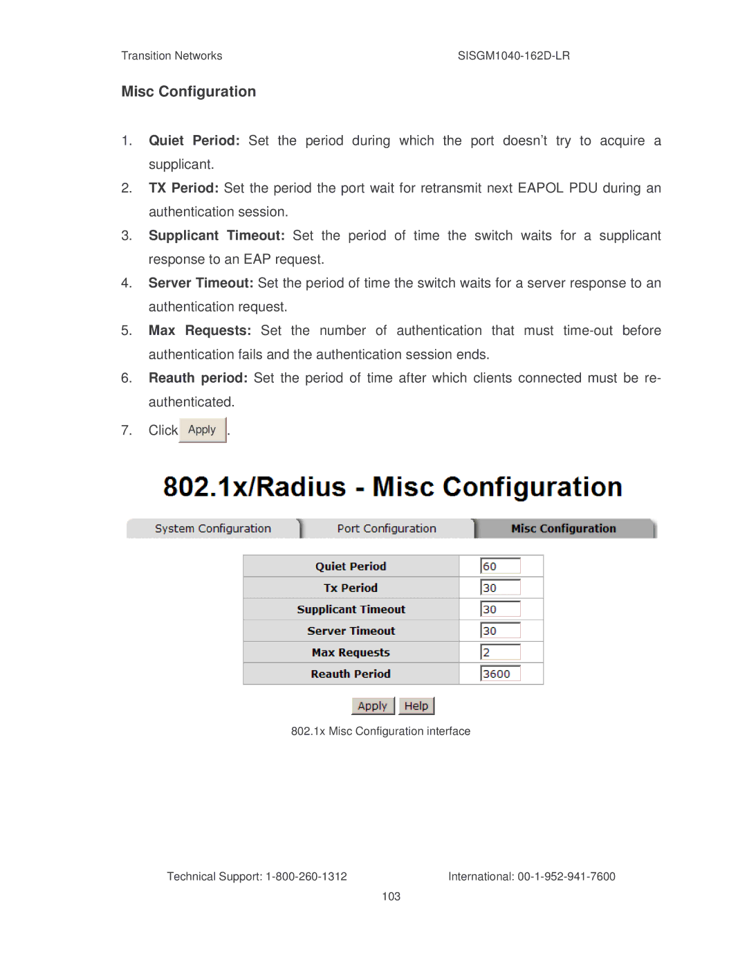 Transition Networks SISGM1040-162D manual Misc Configuration 