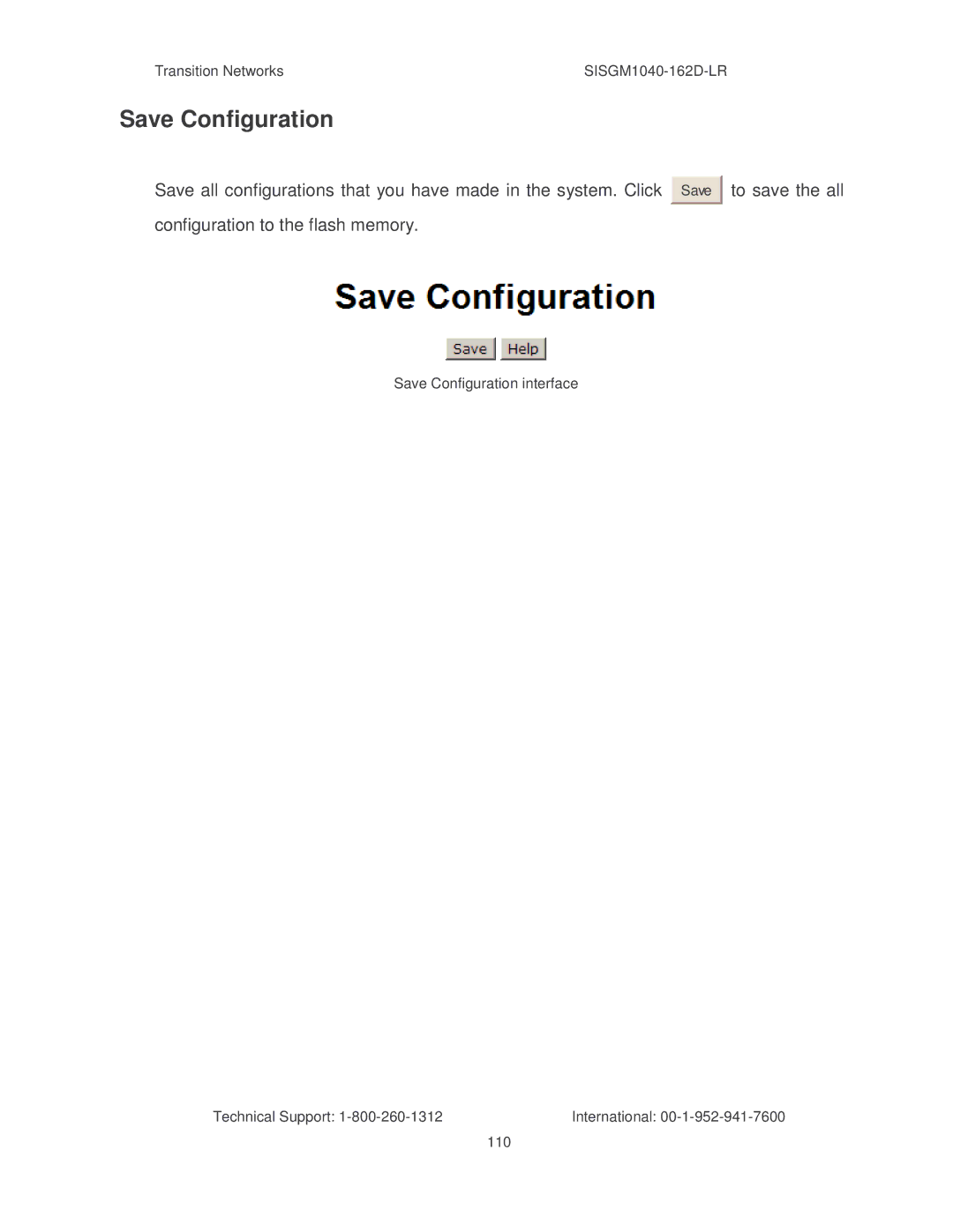 Transition Networks SISGM1040-162D manual Save Configuration, To save the all 