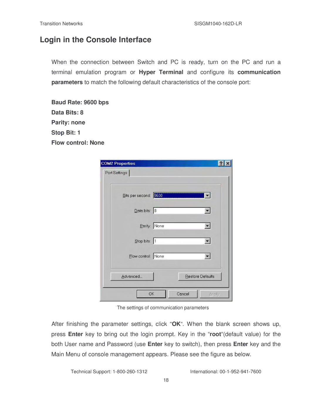 Transition Networks SISGM1040-162D manual Login in the Console Interface 