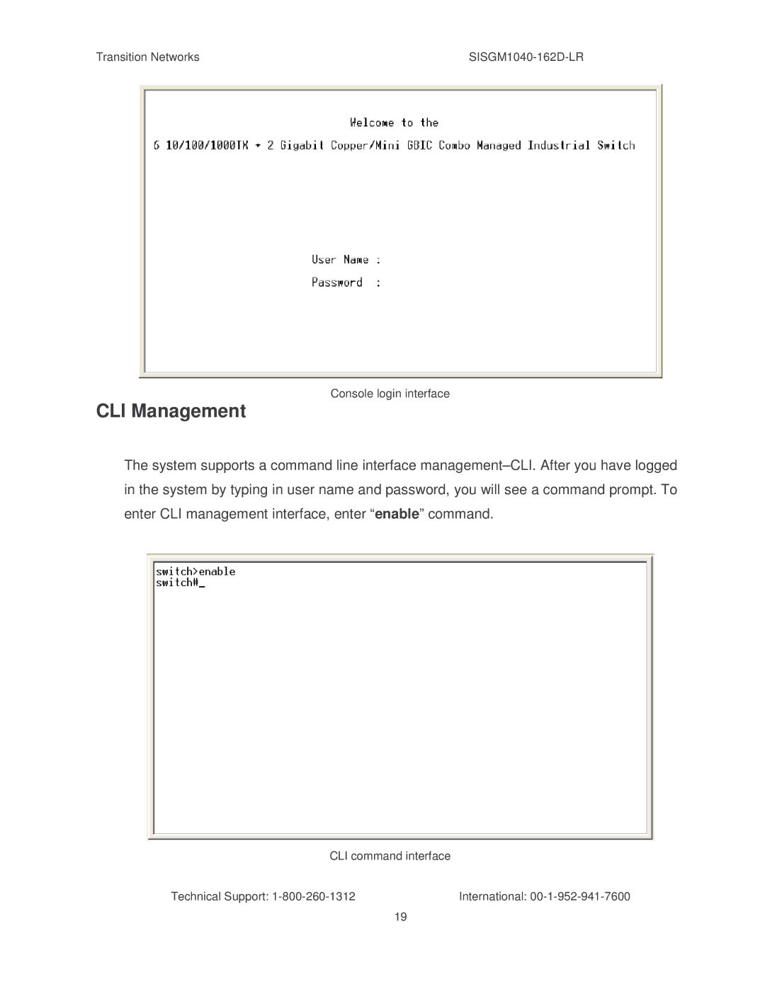 Transition Networks SISGM1040-162D manual CLI Management 