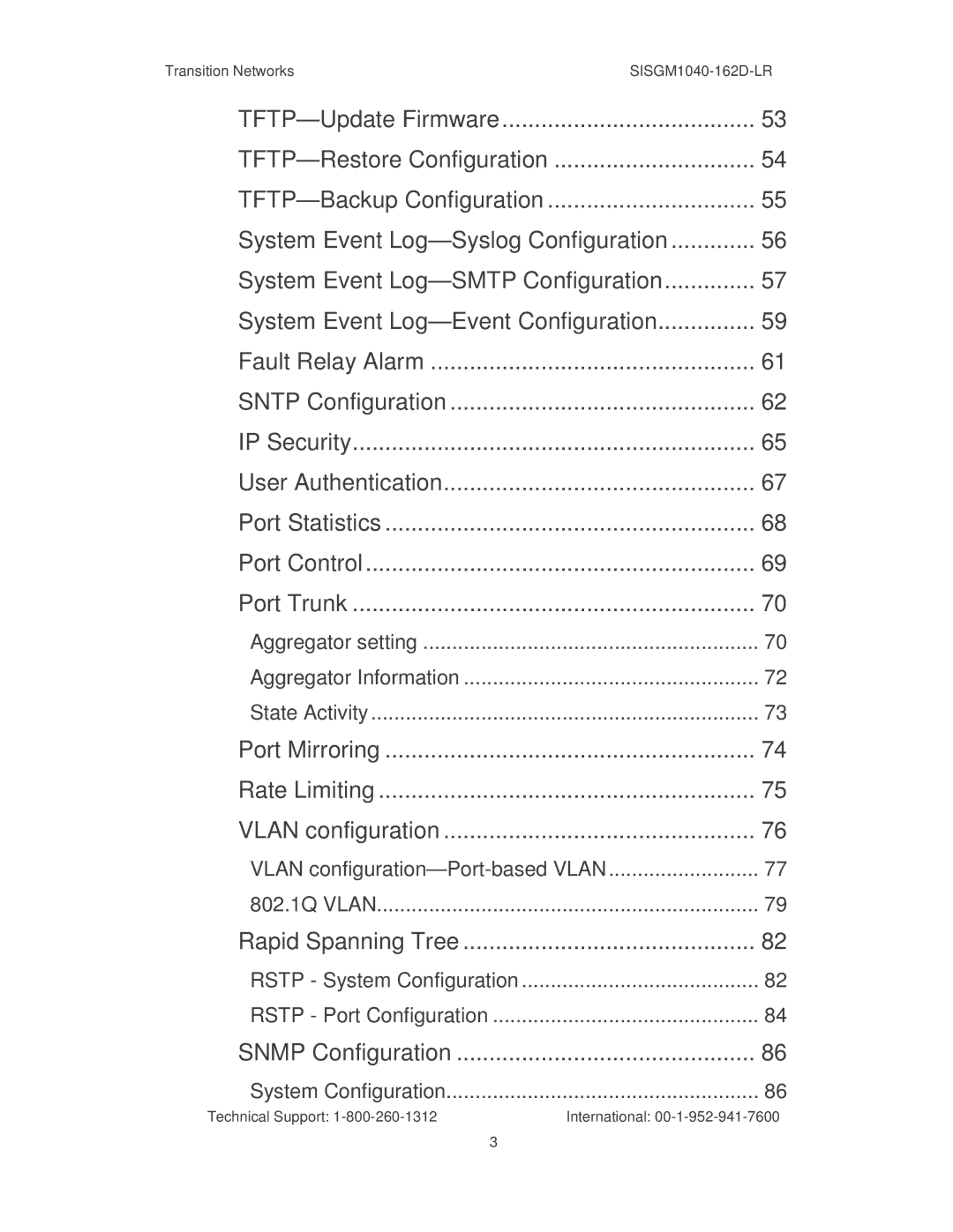 Transition Networks SISGM1040-162D manual Port Mirroring Rate Limiting Vlan configuration 