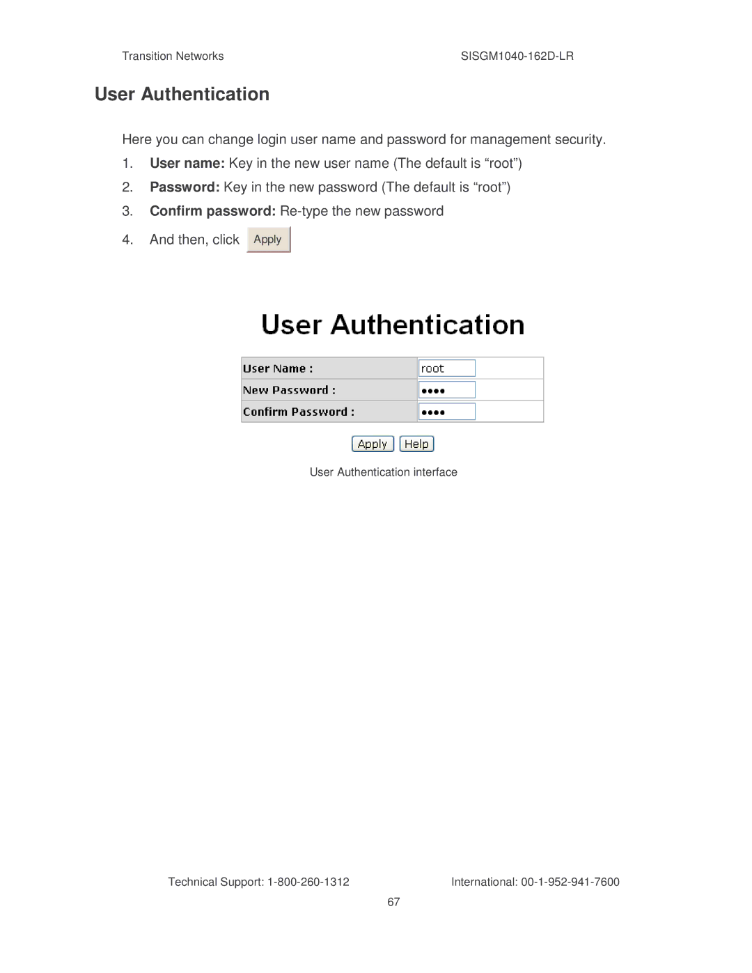 Transition Networks SISGM1040-162D manual User Authentication 