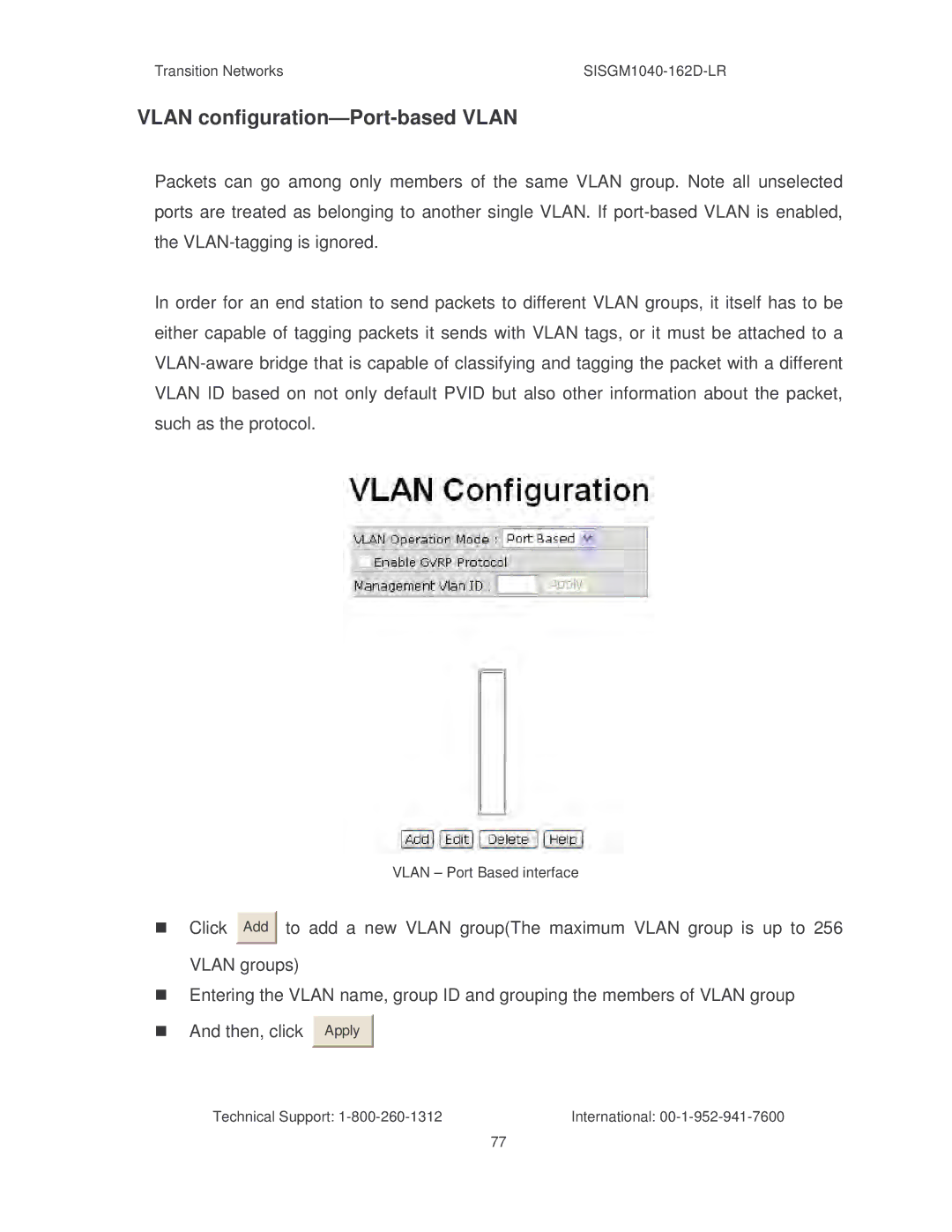 Transition Networks SISGM1040-162D manual Vlan configuration-Port-based Vlan, Click 