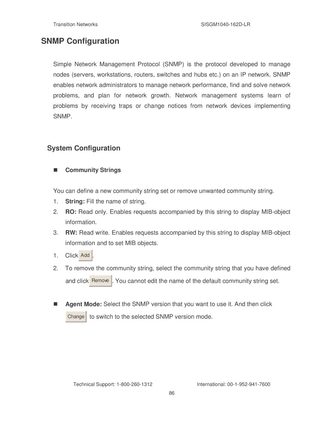 Transition Networks SISGM1040-162D Snmp Configuration, System Configuration, To switch to the selected Snmp version mode 