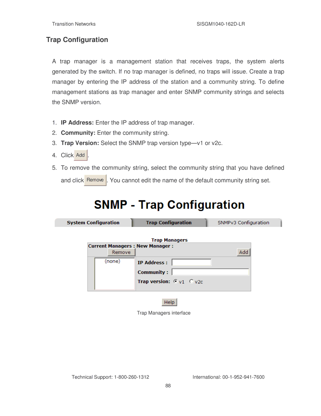 Transition Networks SISGM1040-162D manual Trap Configuration 