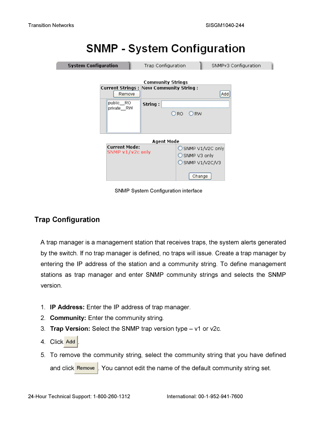 Transition Networks SISGM1040-244 user manual Trap Configuration 